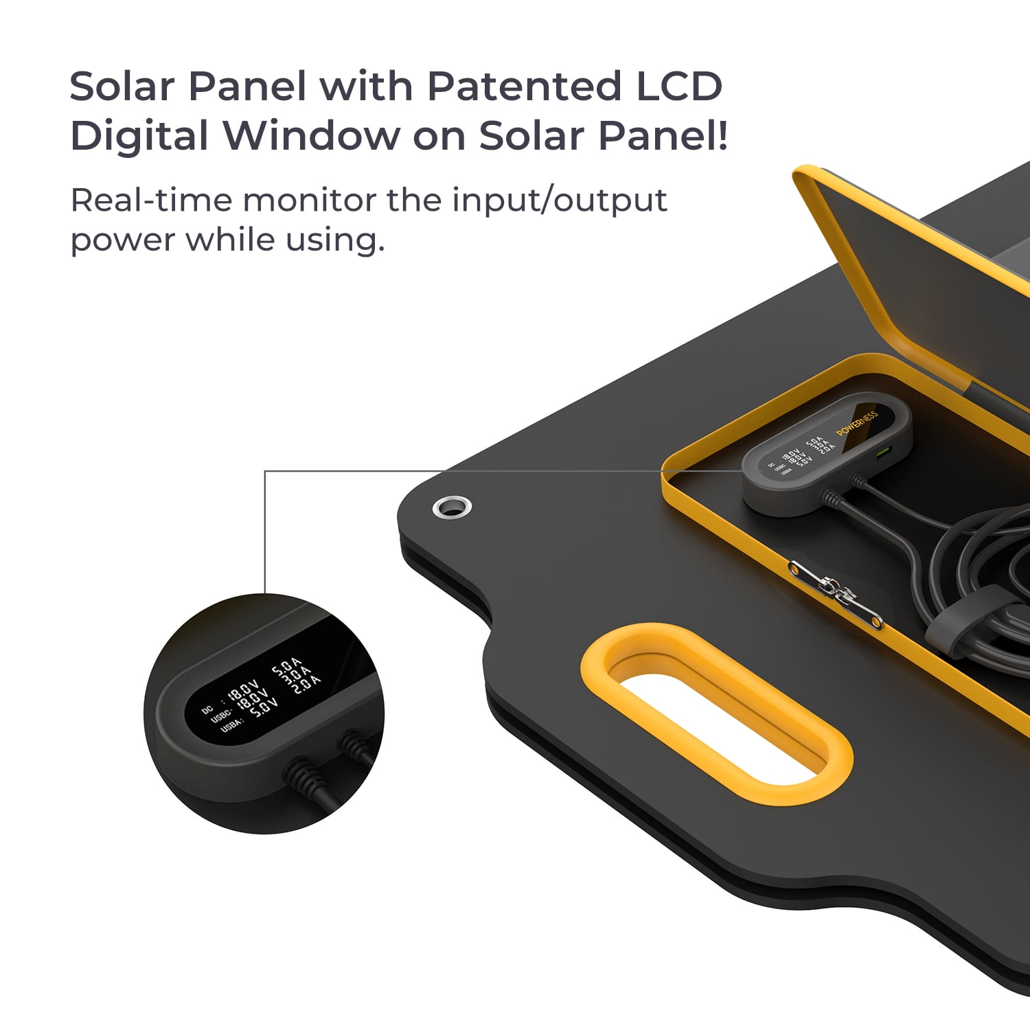 Powerness 80W Portable Solar Panel for Power Station, Foldable Solar Charger with Patented LCD Digital Window for Outdoor Camping, RV, Off Grid System - Image 6