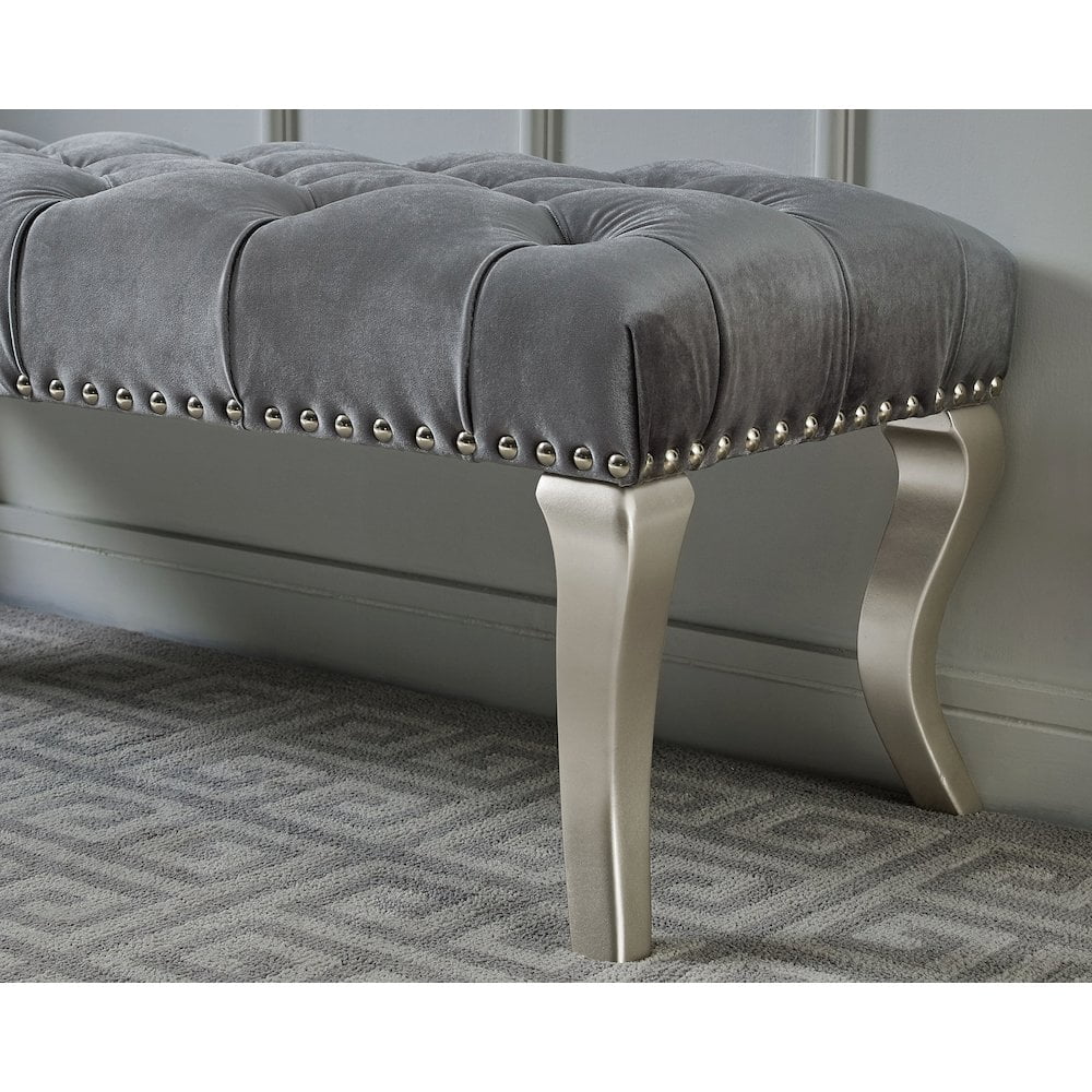 Roundhill Furniture Decor Maxem Fabric Upholstered Bench with Nailhead Gray - Image 2