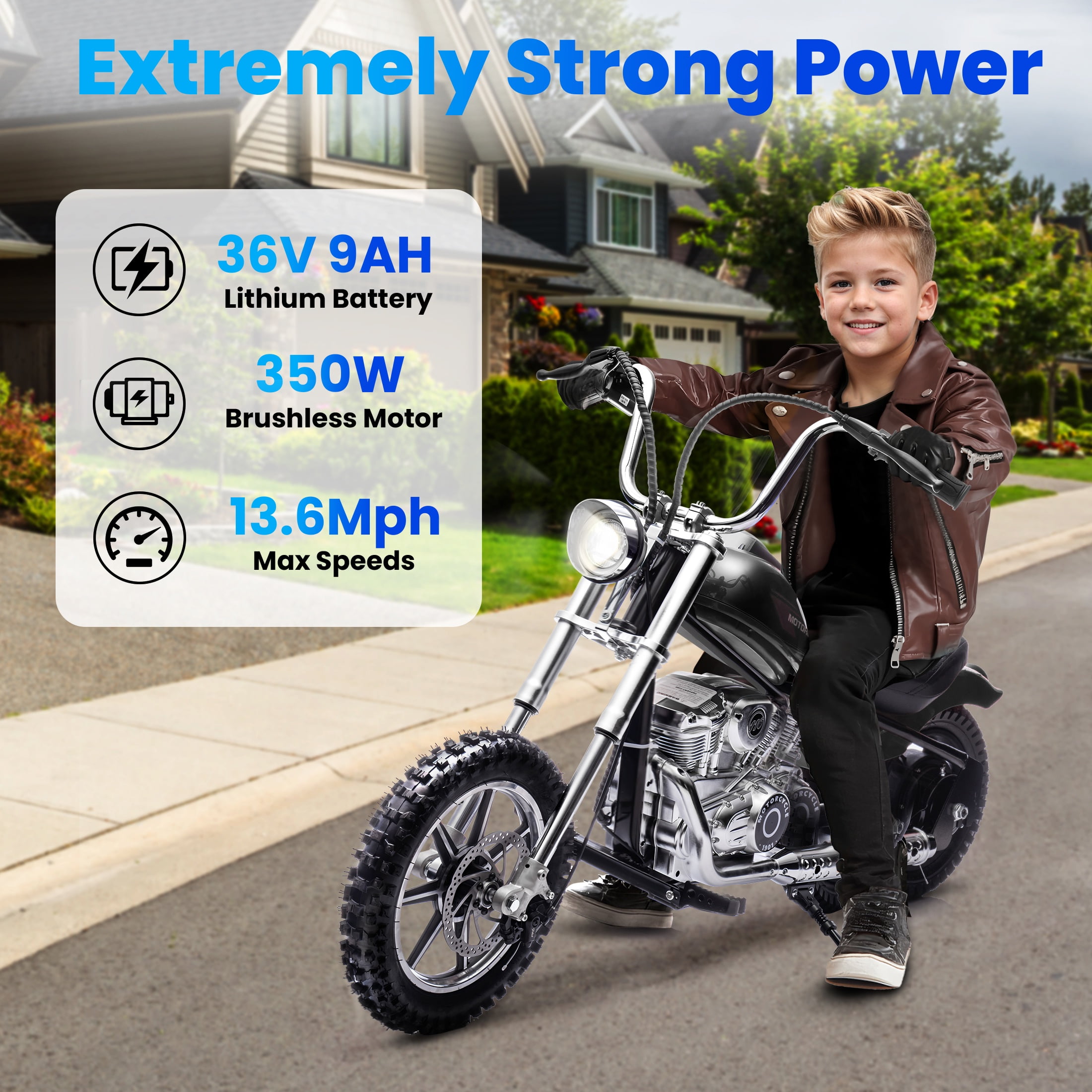 36V Power Ride on Motorcycle for Teen, Kids Electric Motorcycle with Front Wheel suspension, LED Light, Top Speed 13.6 Mph, Electric Dirt Bike for Boys Girls, Black - Image 3