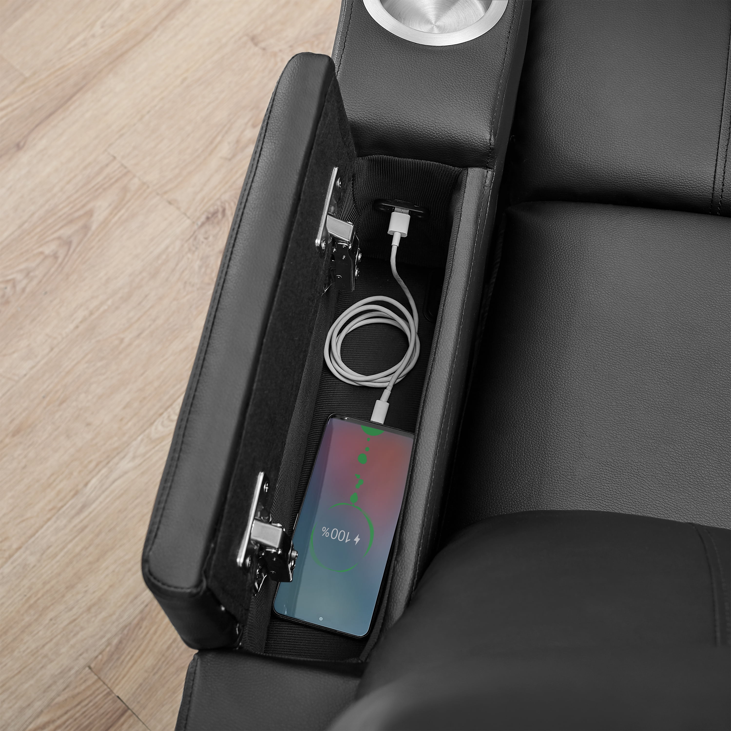 Mainstays Home Theater Recliner with USB charging ports, Faux Leather, Multiple Finishes - Image 4
