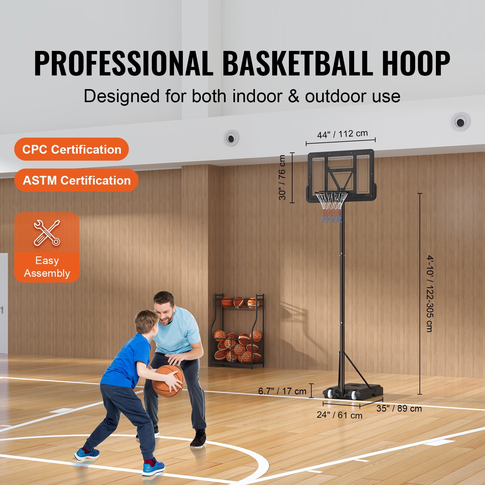 KFFKFF 4-10ft Adjustable Basketball System with 44" Shatterproof Backboard - Image 5