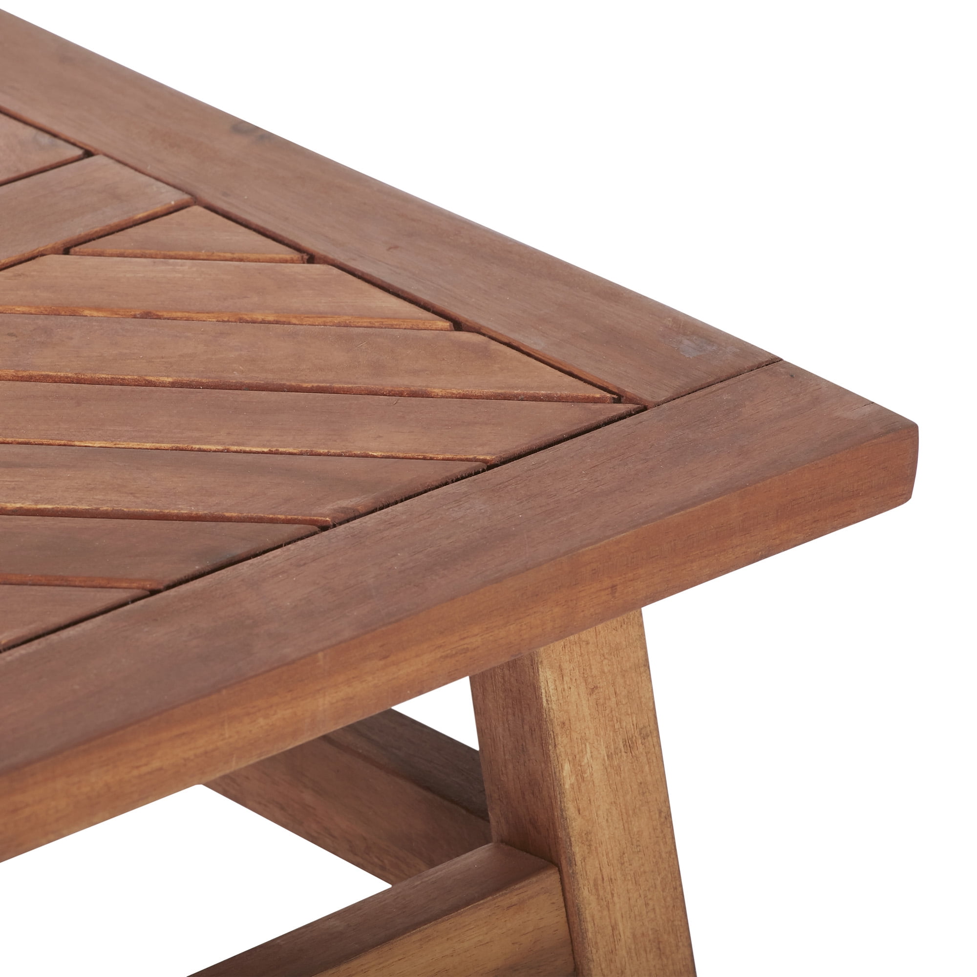 Walker Edison Wood Outdoor Coffee Table with Chevron Design, Brown - Image 5