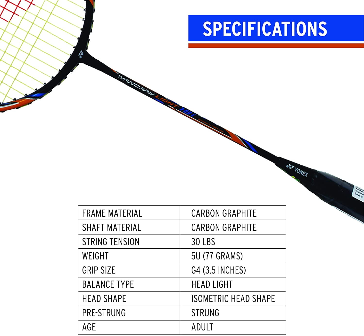 YONEX Nanoray Light 18i Graphite Badminton Racquet (Black) - Image 4