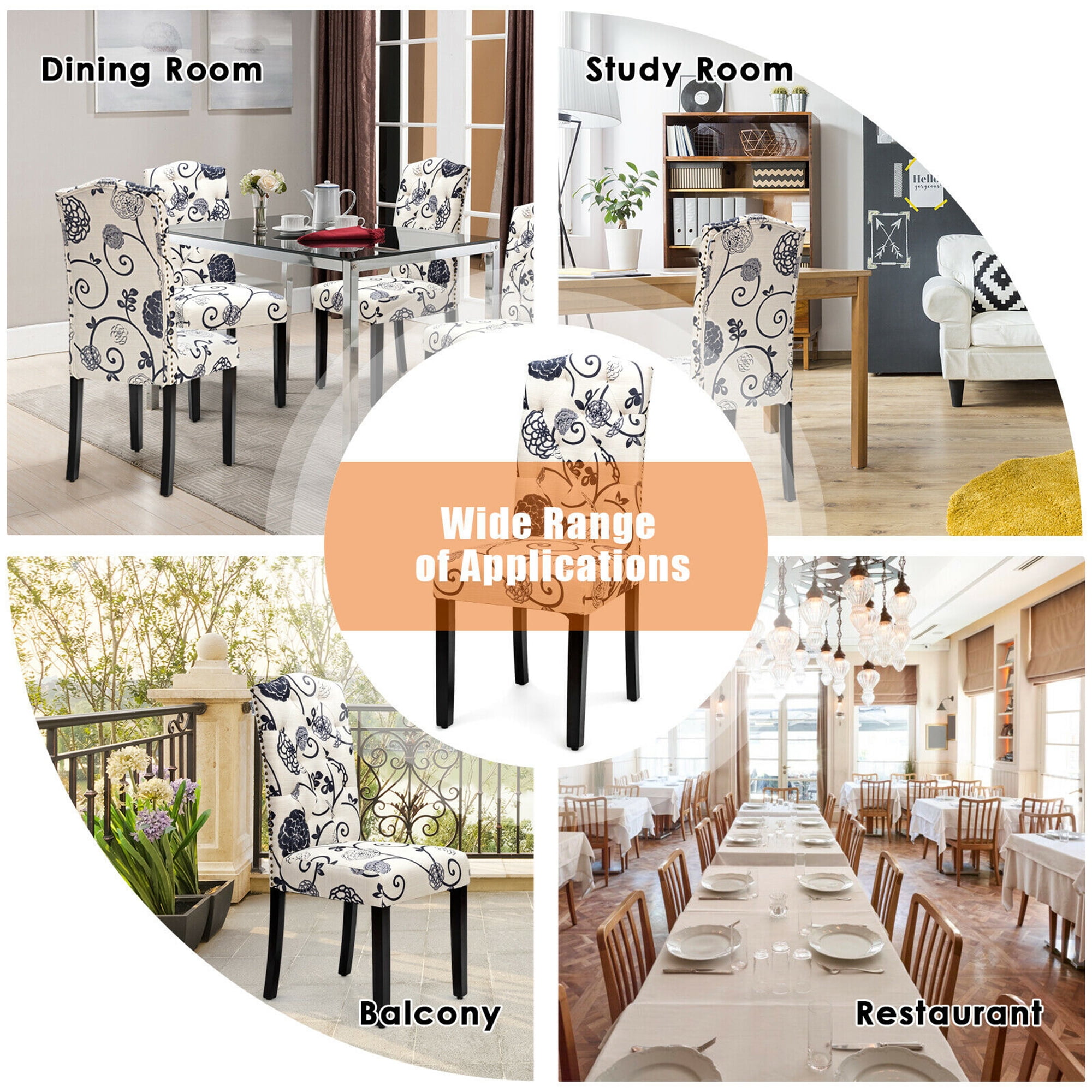 Gymax Set of 2 Tufted Dining Chair Upholstered Nailhead Trim Rubber Wooden Leg - Image 4