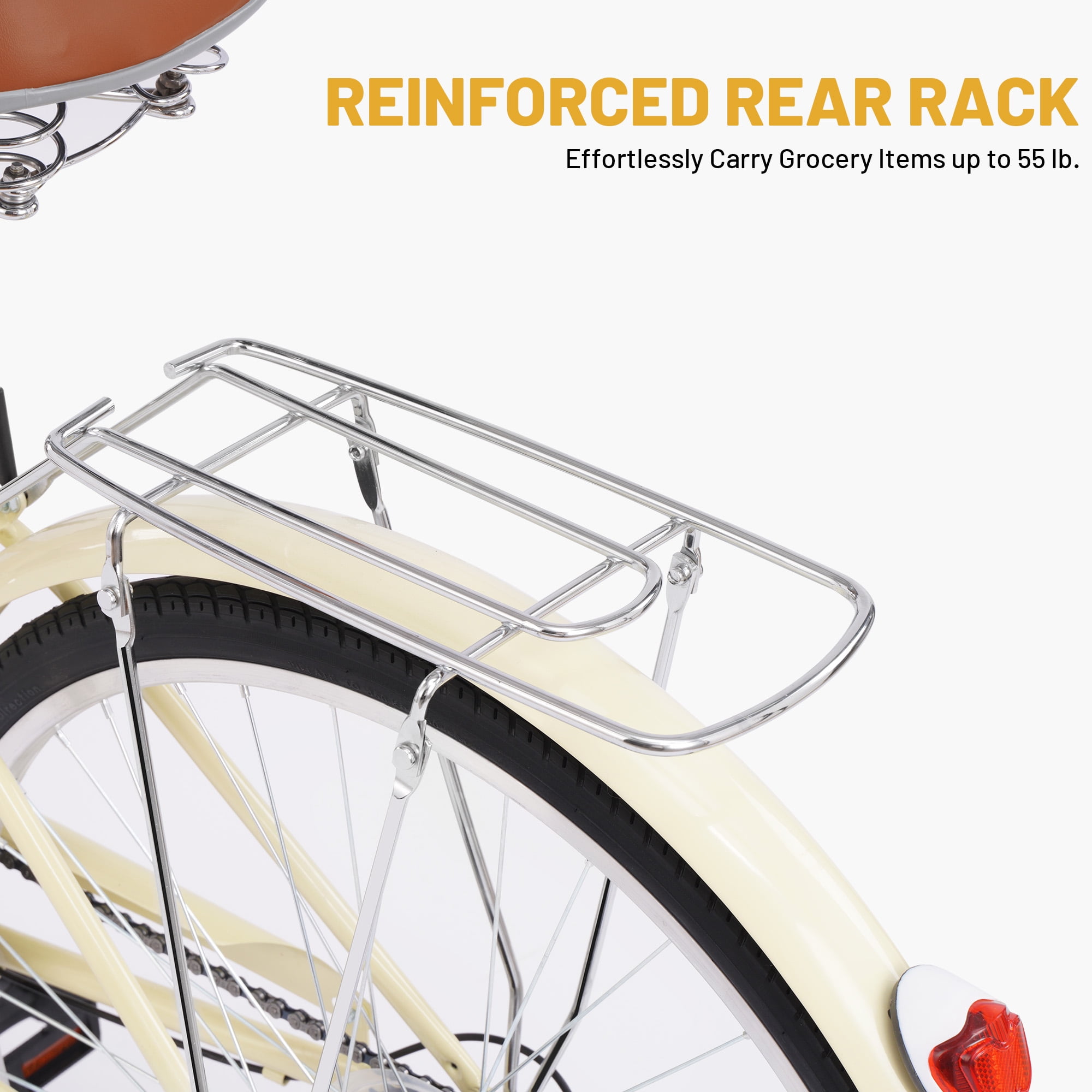 ARVAKOR 26" Cruiser Bike, 7 Speed Bicycle Hybrid Bikes for Women Girls Ladies, Yellow - Image 5