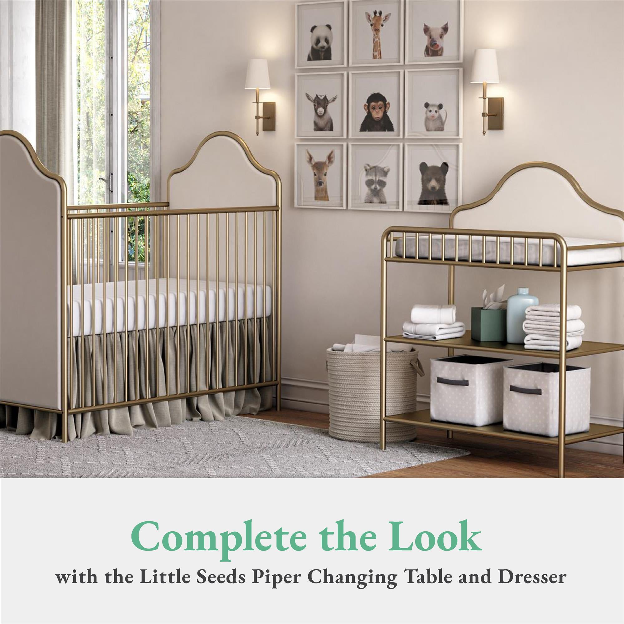 Little Seeds Piper Upholstered Metal Crib, Gold - Image 8