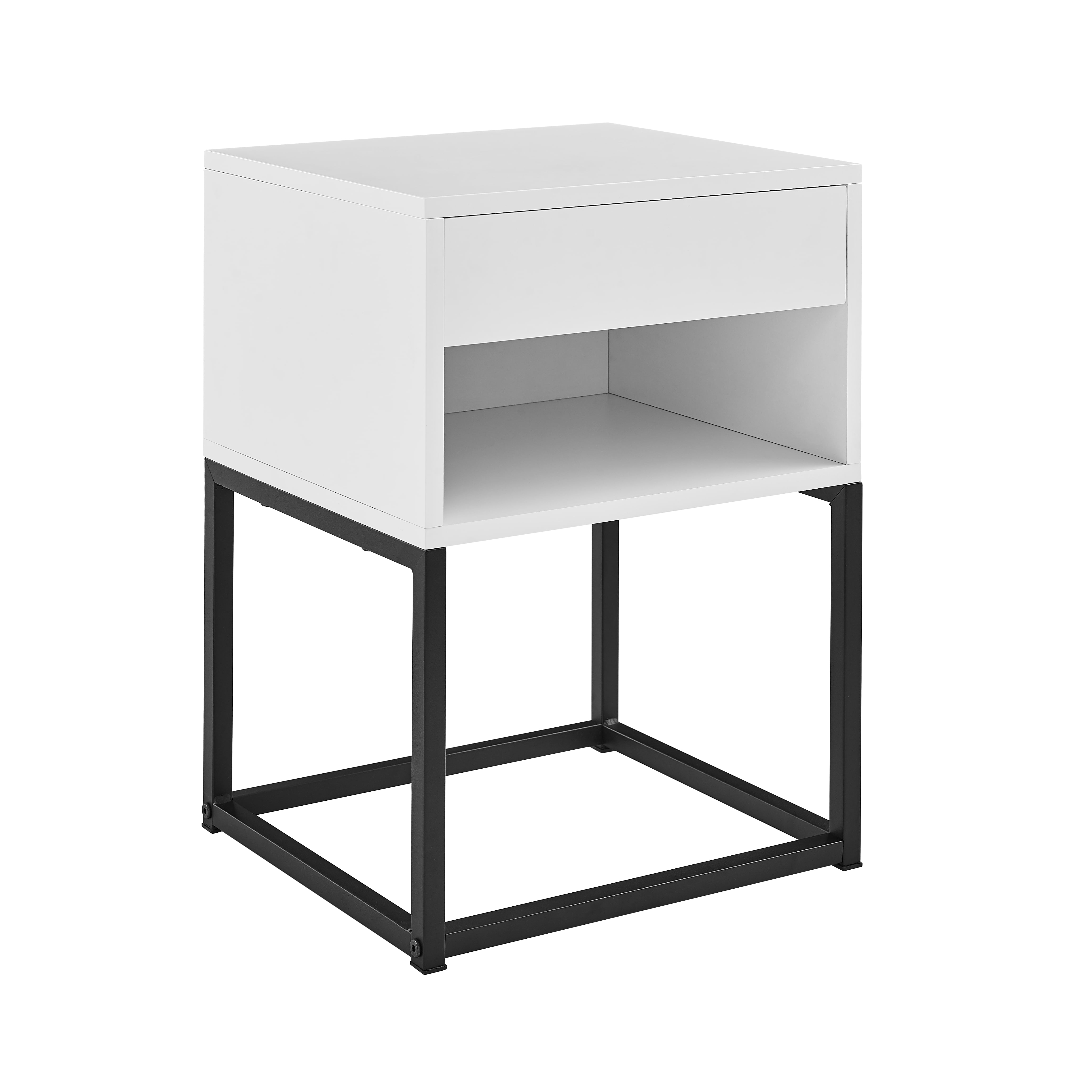 MUSEHOMEINC End Table with drawer and shelf, Metal Legs - White Finish - Image 4