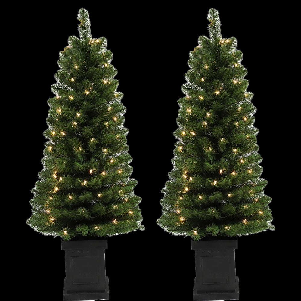 Puelo 4ft Prelit Canadian Douglas Fir Christmas Trees Set of Two, 100 Clear Lights, Indoor/Outdoor - Image 3
