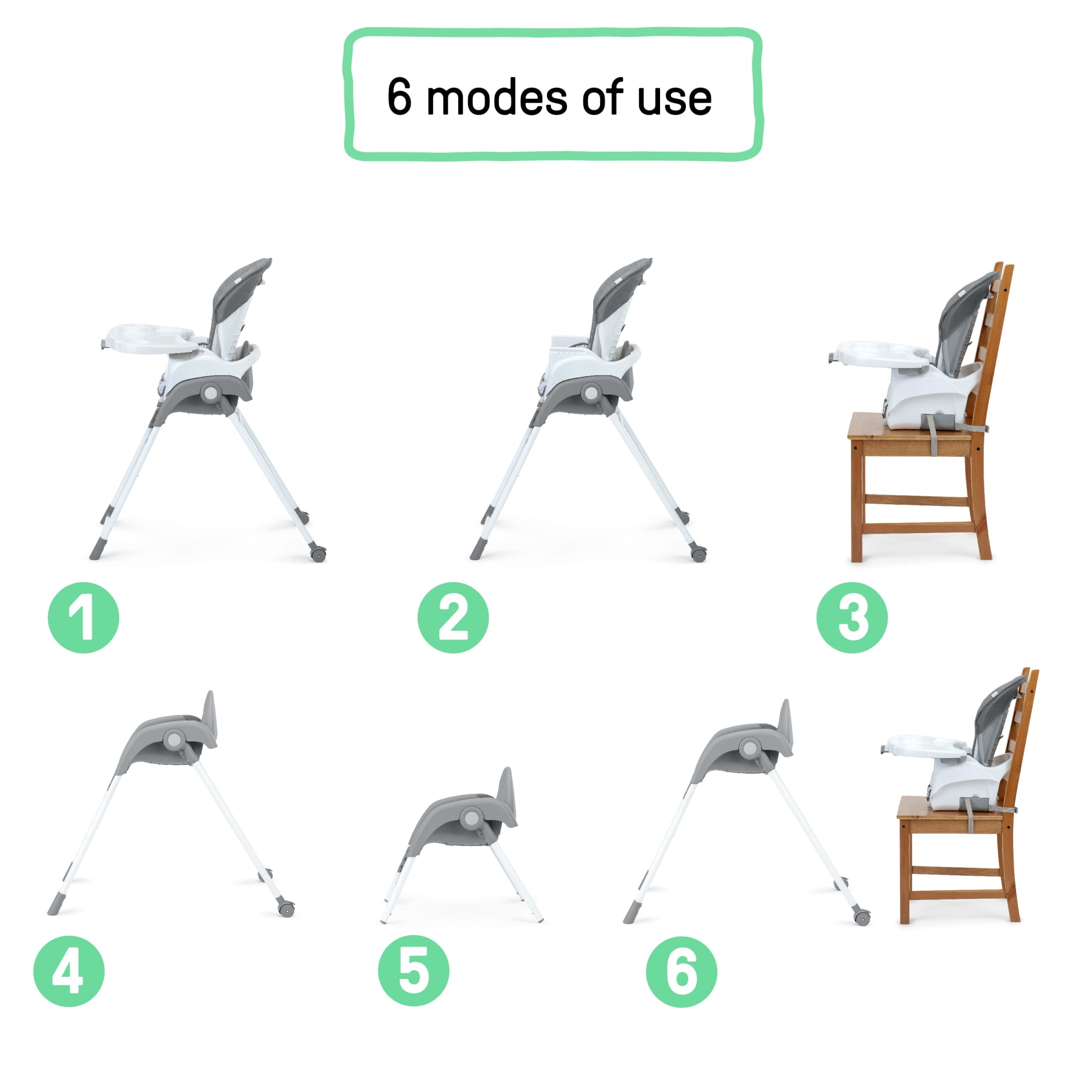 Ingenuity Trio Foldaway 6-in-1 Baby High Chair, 6 Ways to Use, 6M-5Y - Quill - Image 3