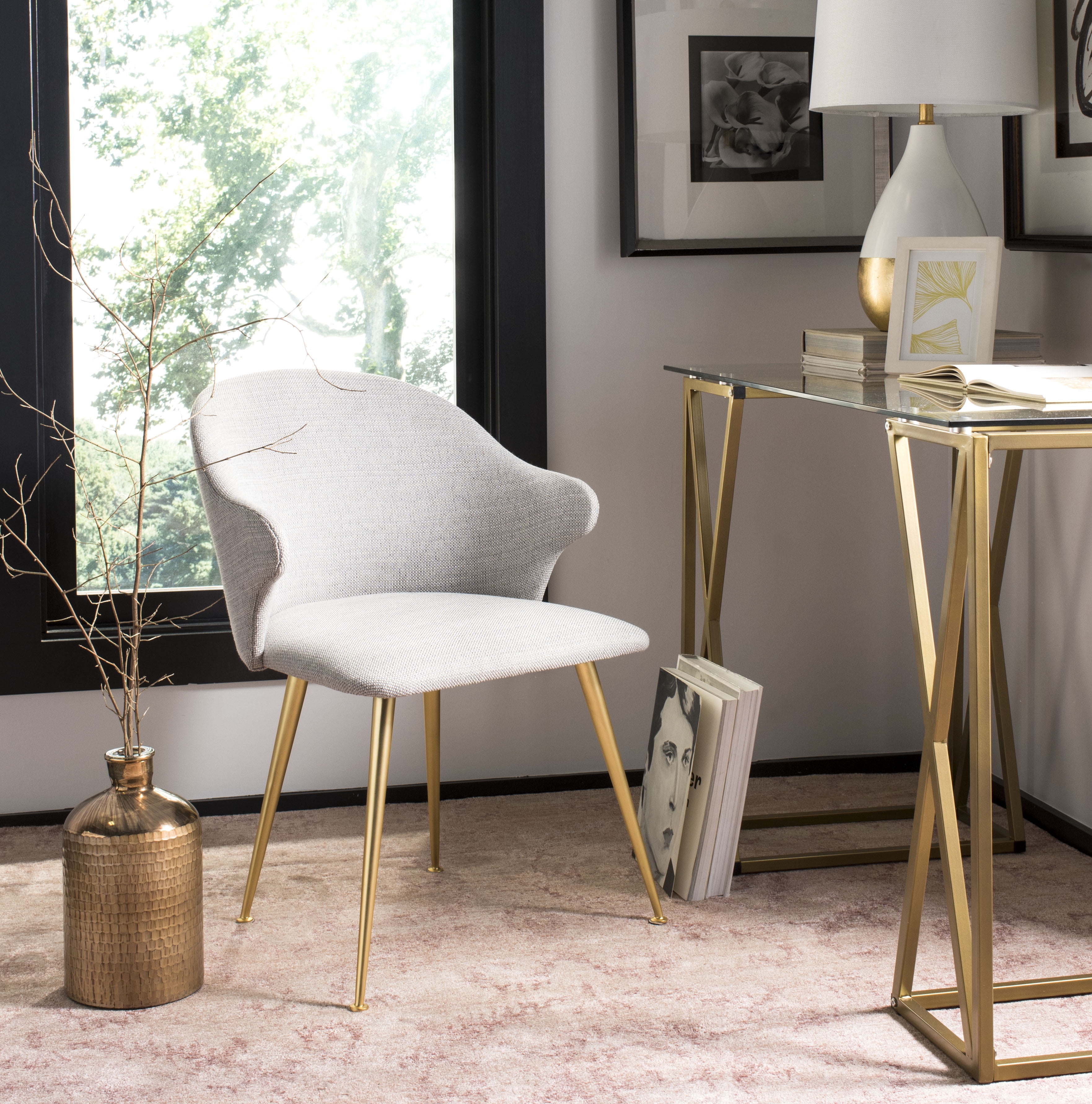 SAFAVIEH Couture Edmond Contemporary Polyester Acrylic Solid Dining Side Chair, Light Gray - Image 5