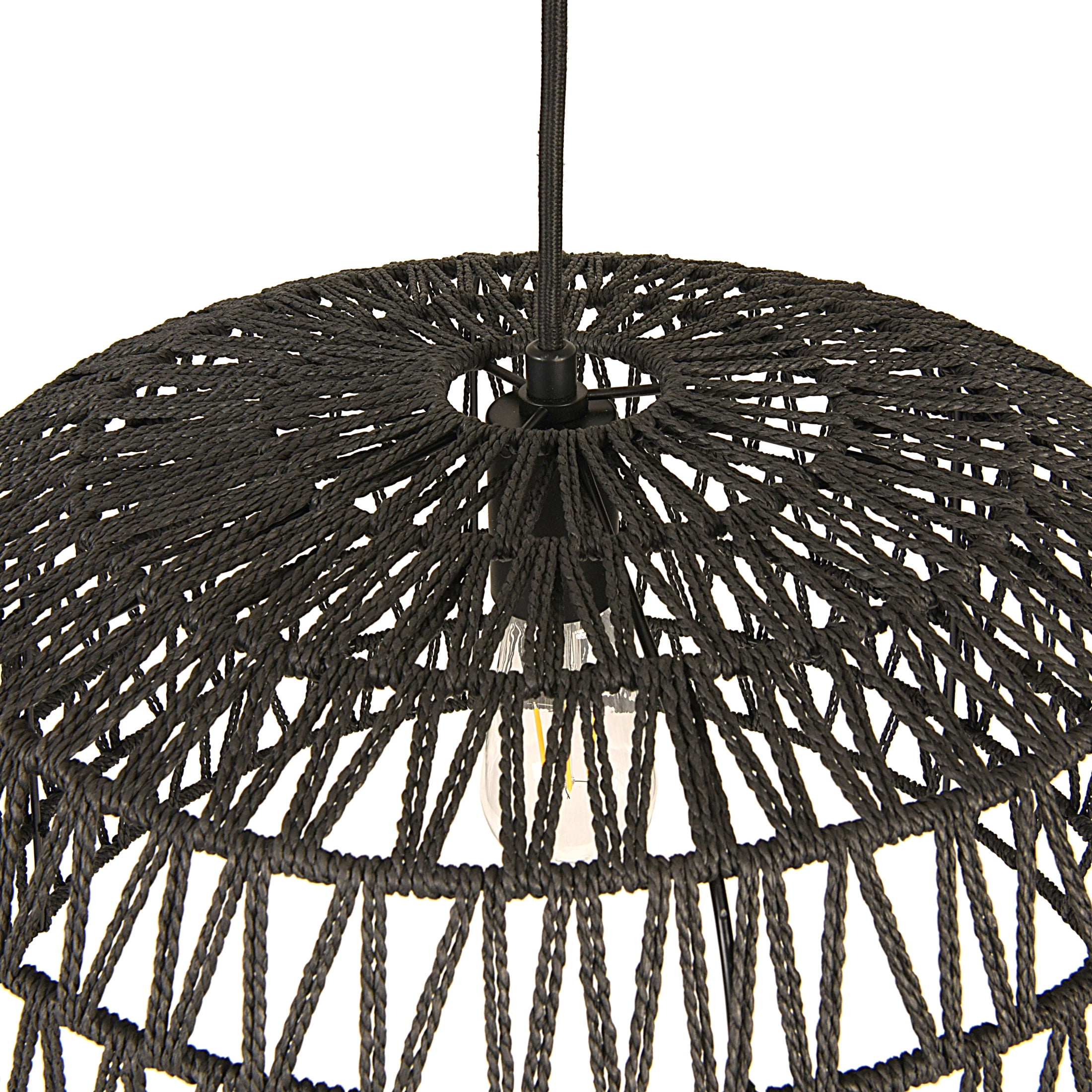 Creative Co-Op Open Weave Metal and Paper Rope Ceiling Light, Black - Image 2