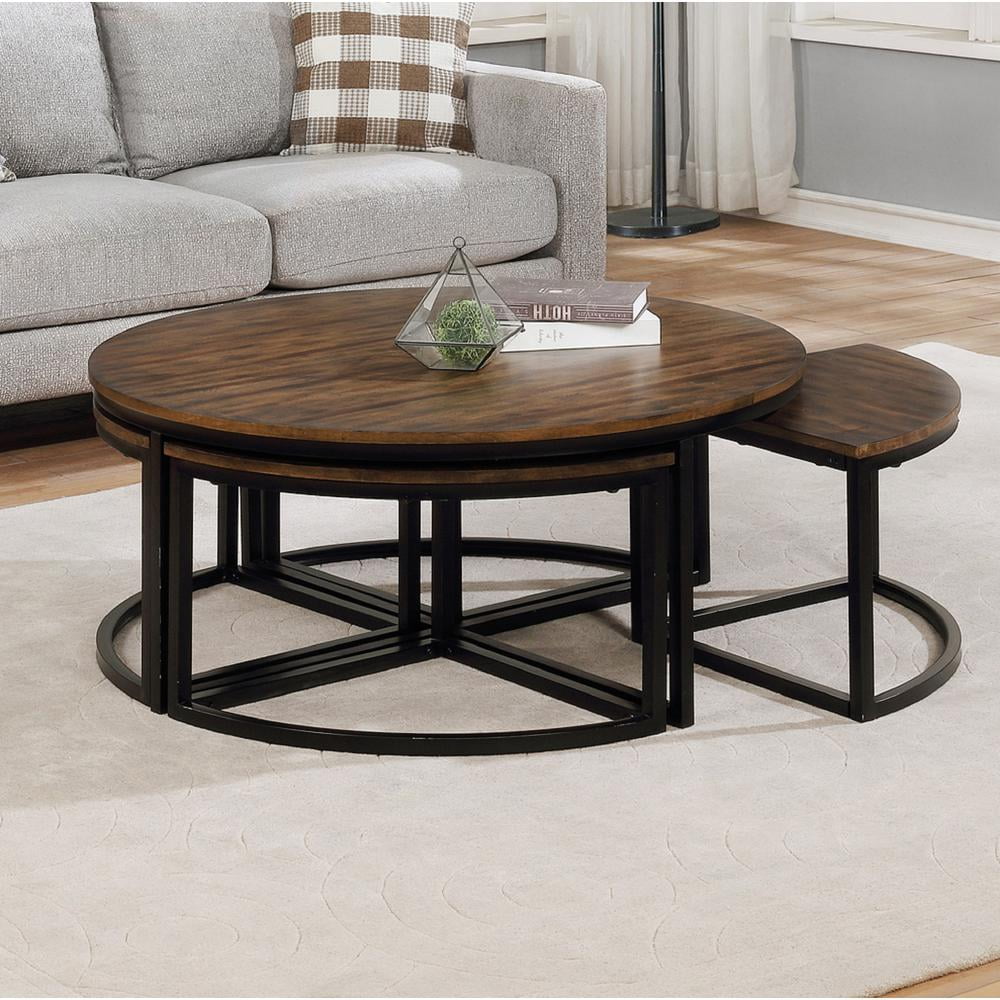 Alaterre Furniture Arcadia Acacia Wood 42" Round Coffee Table with Nesting Tables, Industrial Style Includes Four Wedge-Shaped Stowaway Tables, Antiqued Mocha - Image 9