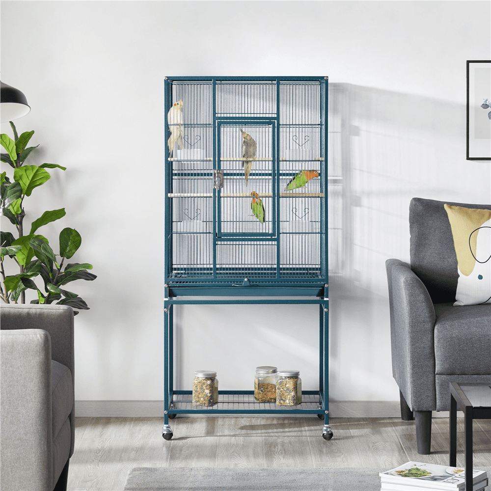 Renwick 53.5"H Large Rolling Metal Pet Cage with Detachable Stand, Navy Blue - Image 5