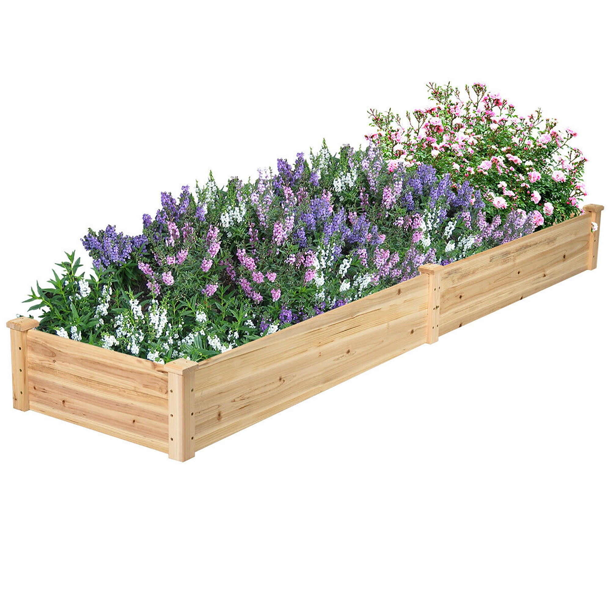 Costway Wooden Vegetable Raised Garden Bed Backyard Patio Grow Flowers Planter with 2 Planting Compartments - Image 3
