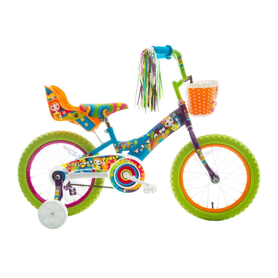 Titan Girl's Flower Power Princess 16 In. BMX Bike with Training Wheels, Doll Seat, Basket and Streamers - Image 3