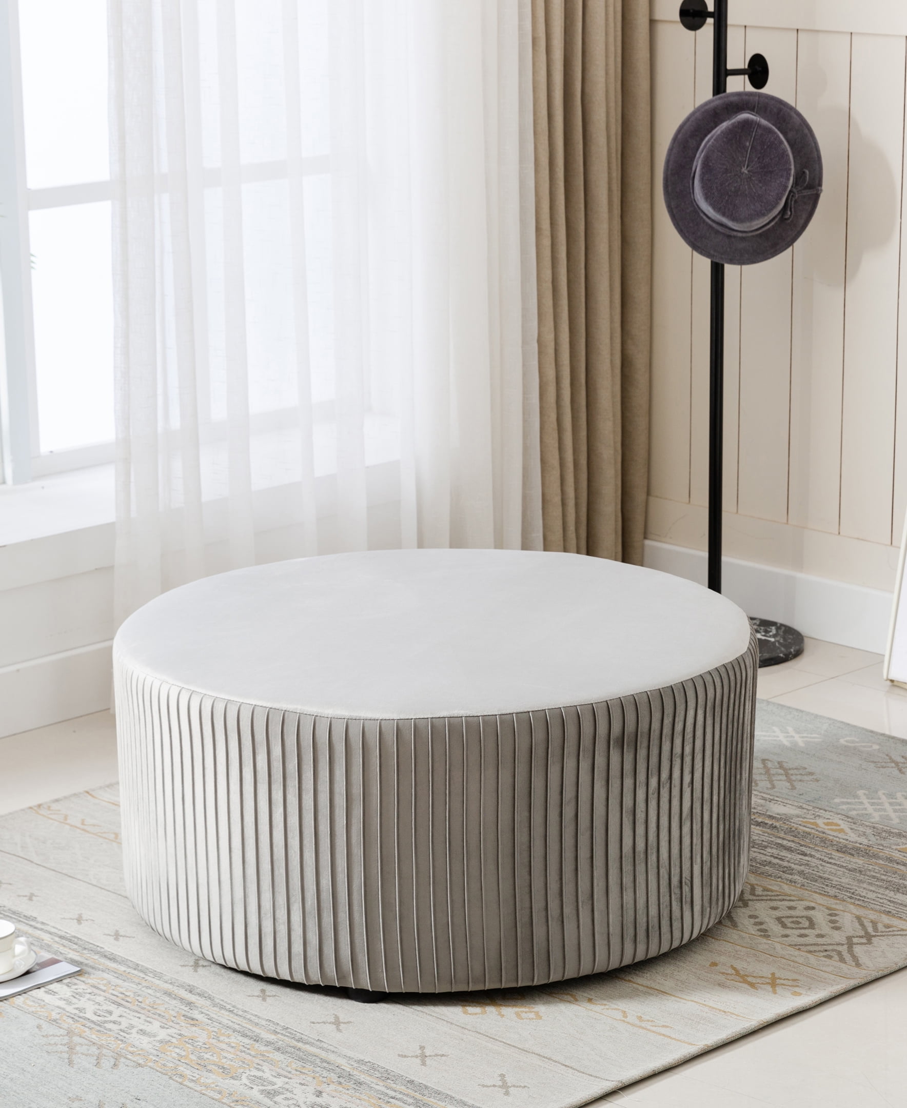 ACEssentials Emerson Round Ottoman in Gray - Image 3