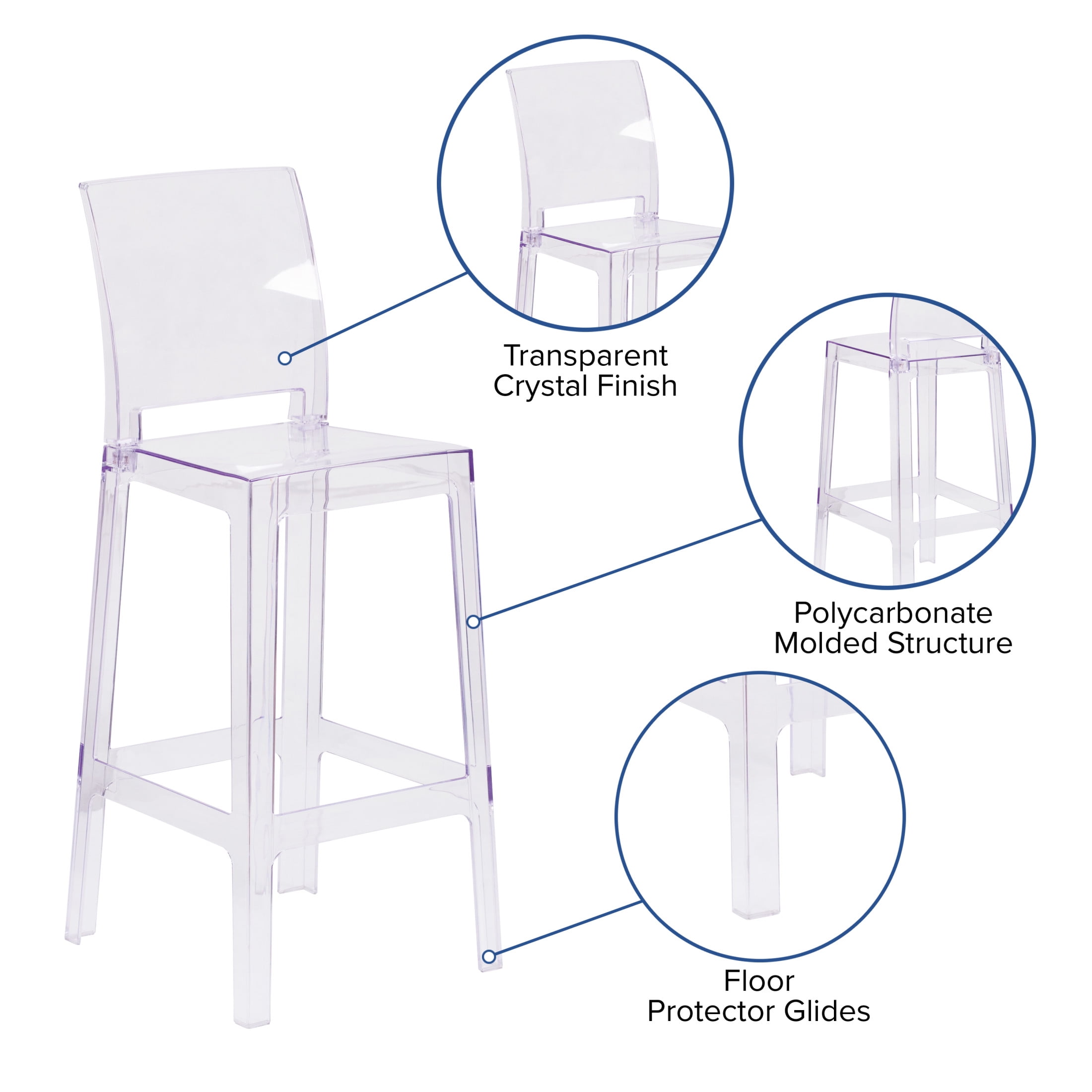 Flash Furniture Emilie Square Back Ghost Barstool, Transparent - Image 9