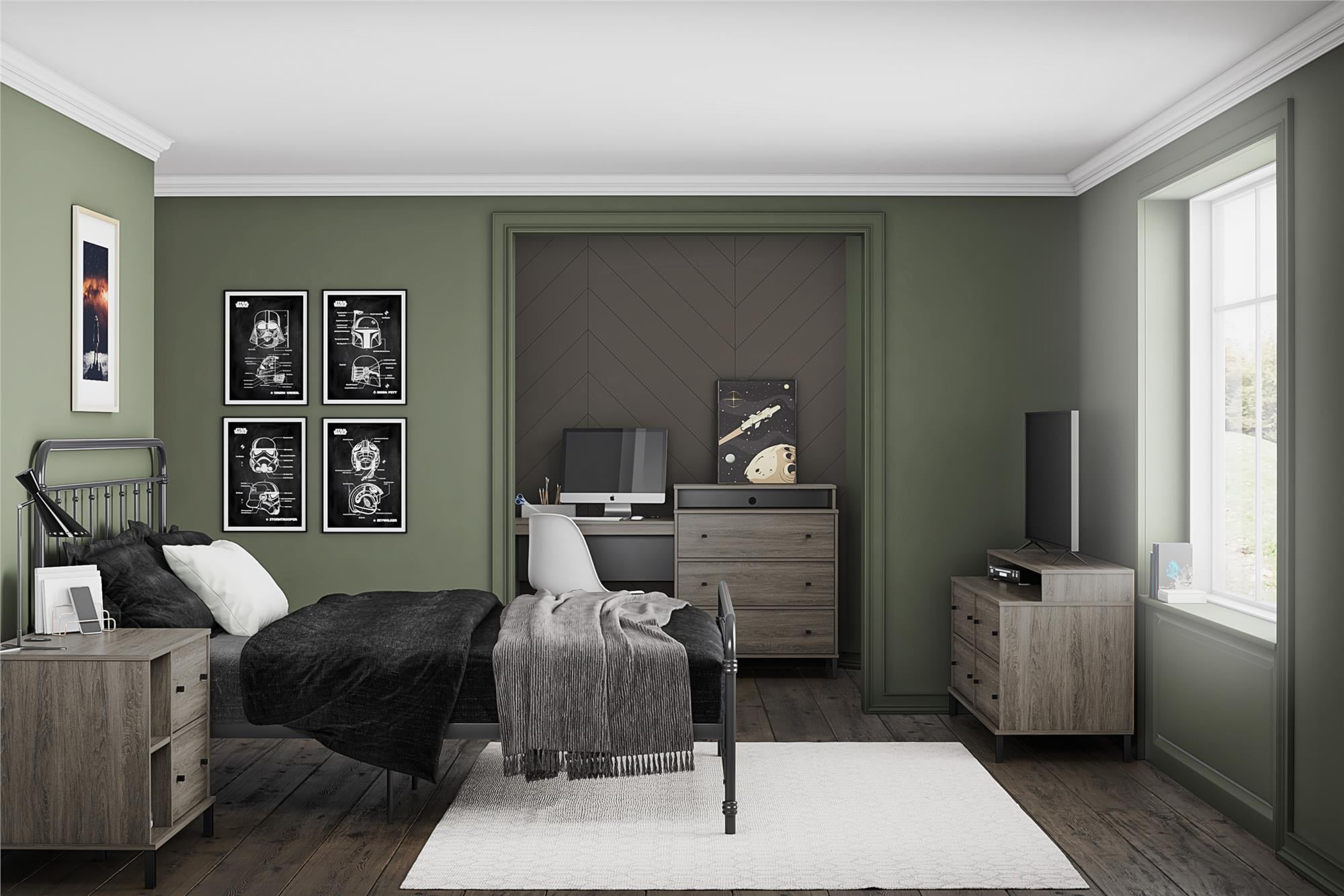 Novogratz Kalissa Wide Nightstand with Wireless Charger, Gray Oak with Black - Image 5