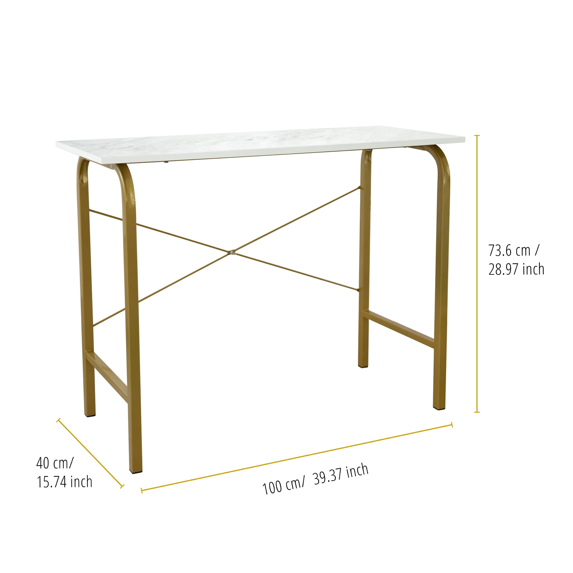 Teamson Home 40" Bella Home Office Desk with Faux Marble Top and Brass Frame, Faux Marble/Brass - Image 7