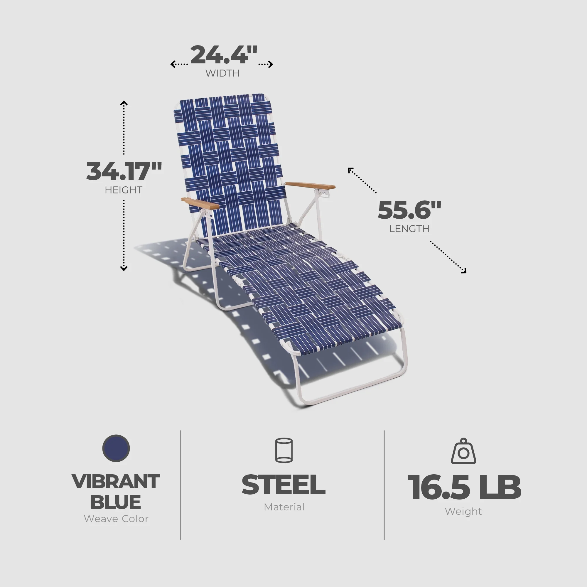 Rio Brands Web Chaise Lounge, High Back White Steel Frame & Blue Web for Pools and Beaches - Image 6