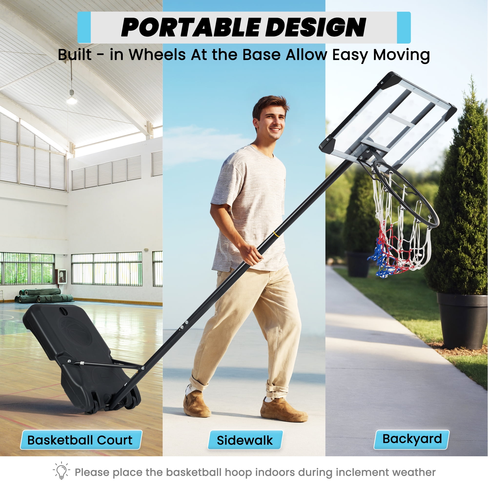 Naipo 28in Basketball Hoop Basketball Goal System Height Adjustable 5.1ft to 7ft Court for All Age Ranges Indoor Outdoor Use - Image 7