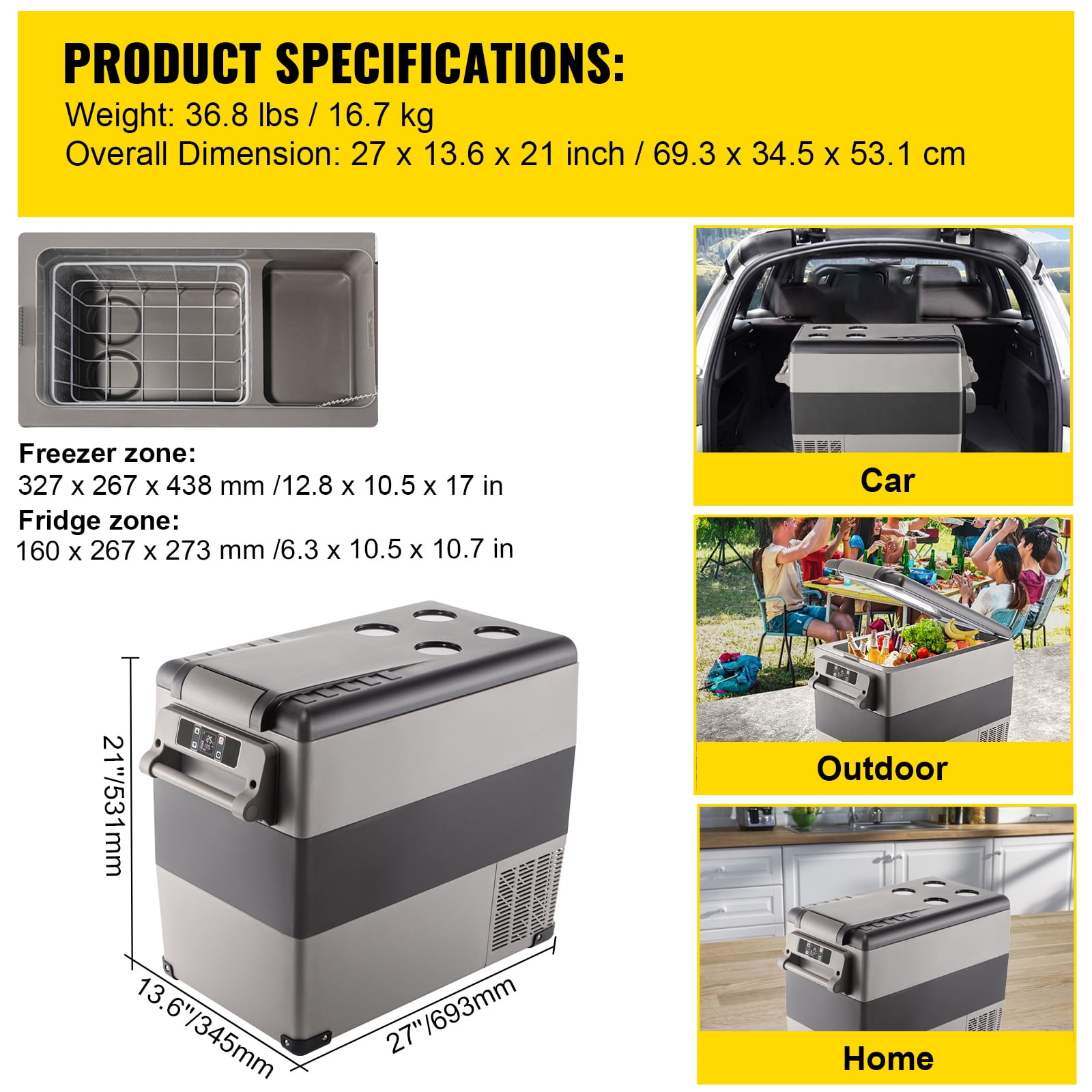 KFFKFF 55L Portable Car Refrigerator, 58 Quart Compact RV Fridge, 12/24V DC & 110-240V AC Vehicle, Car, Truck, Boat Mini Electric Freezer - Ideal for Driving - Image 9