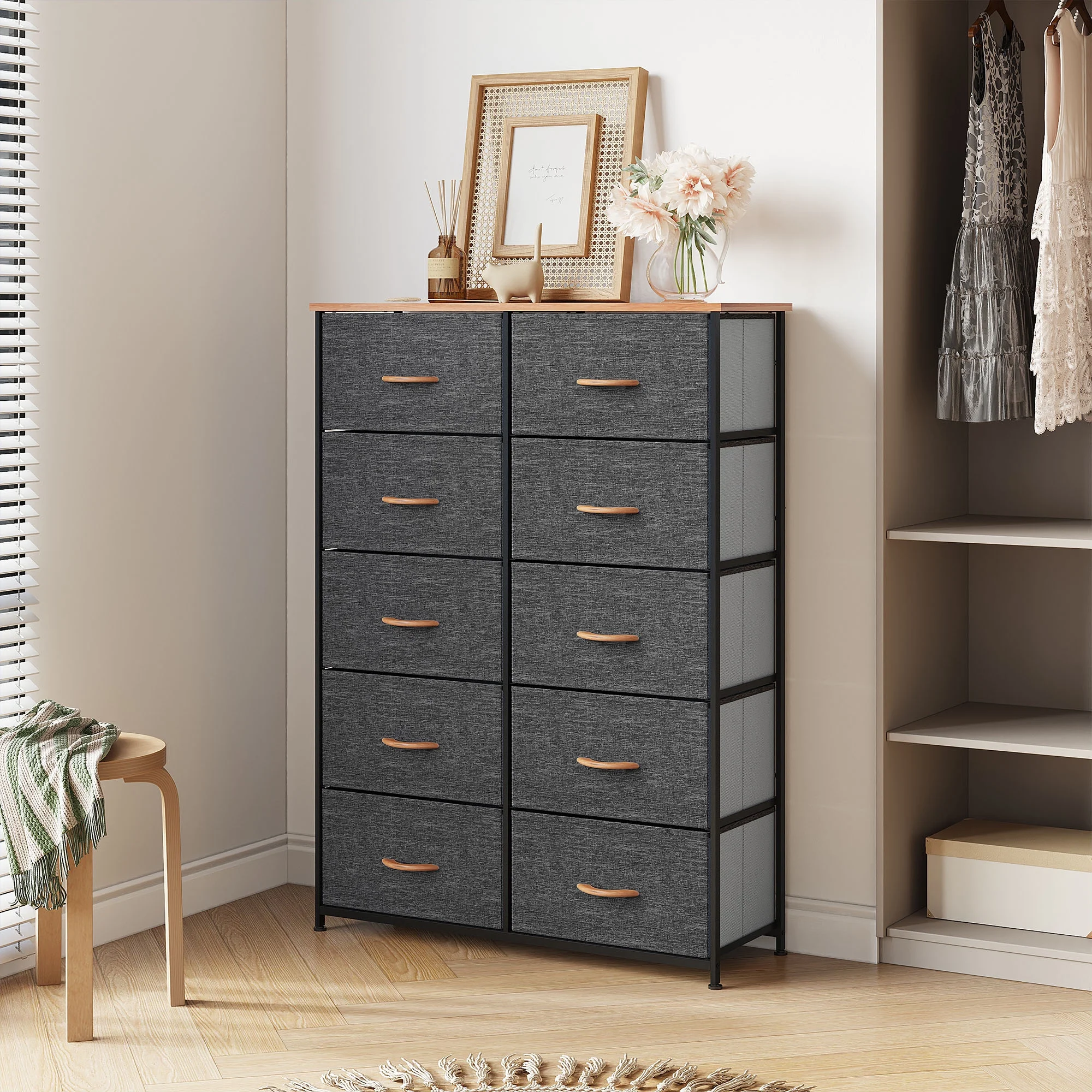 YITAHOME 10-Drawer Fabric Dresser with Wooden Top, Steel Frame, Dark Gray – Adult Storage Organizer - Image 2