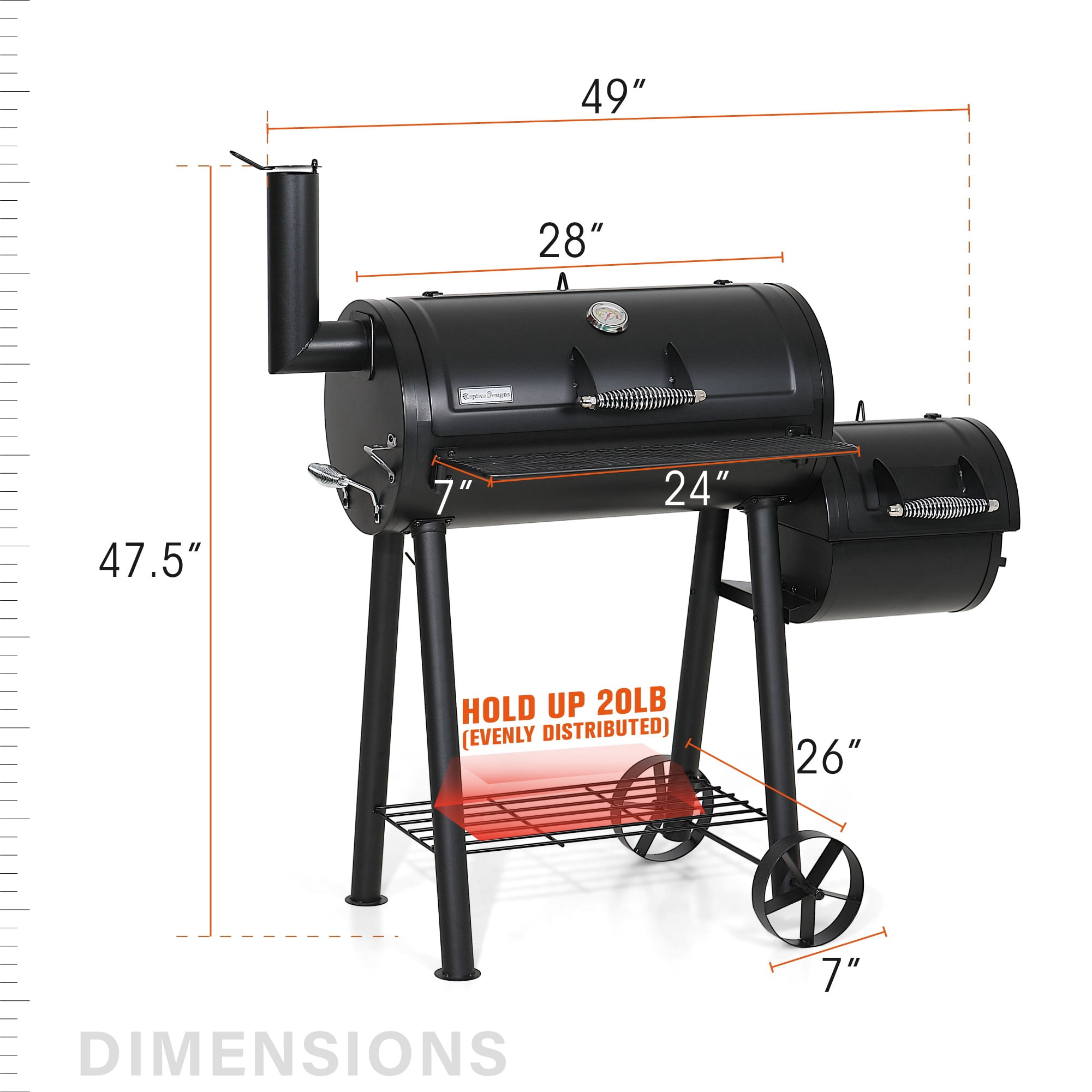 Summit Living 28'' BBQ Charcoal Grill with Offset Smoker for Backyard and Camping - Image 5