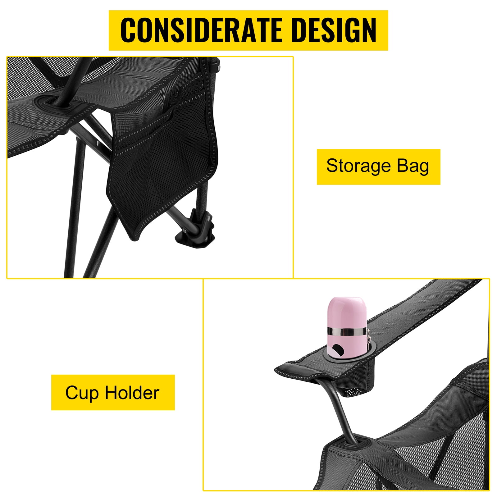 SKYSHALO Gray Folding Camp Chair with Footrest Mesh Lounge Chair with Cup Holder and Storage Bag Reclining Folding Camp Chair for Camping Fishing and Other Outdoor Activities (Gray) - Image 3