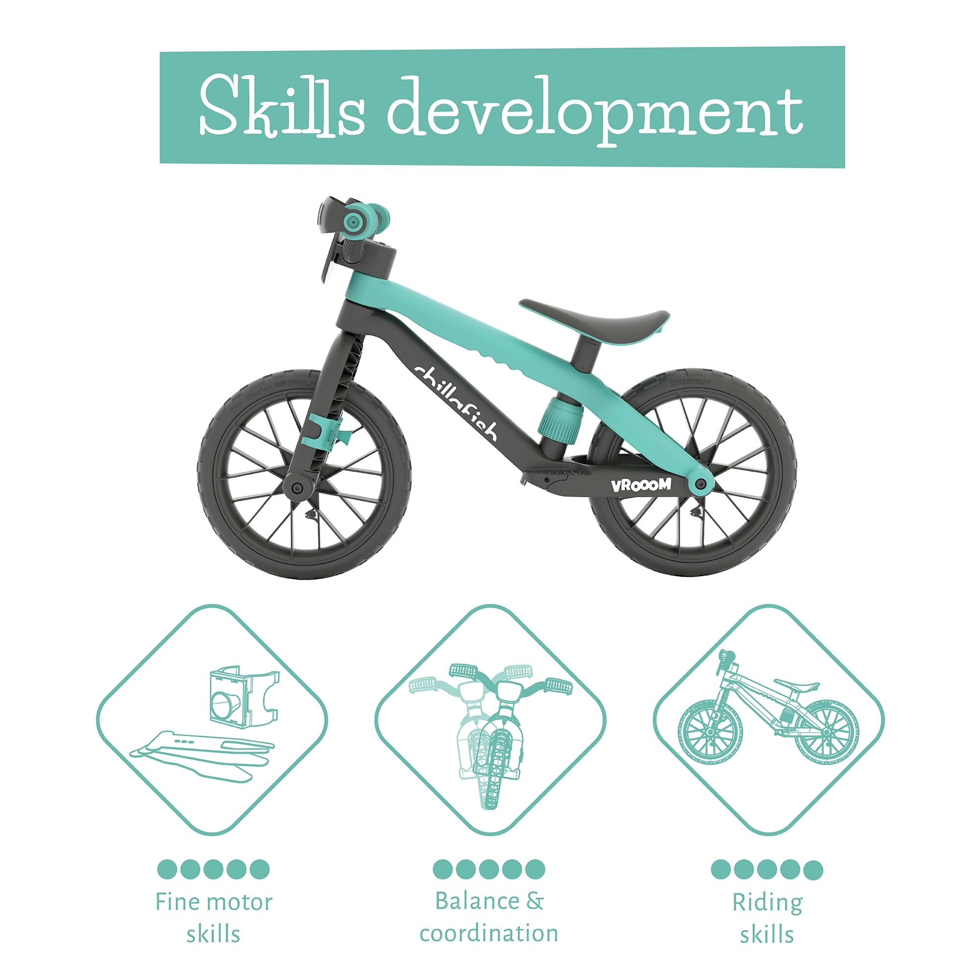 Chillafish BMXie Vrooom multi-play balance trainer with real VROOM VROOOM sounds, including hand protectors, a detachable numberplate, EVA tires and adjustable seat, for age 2-5 years, Mint - Image 4