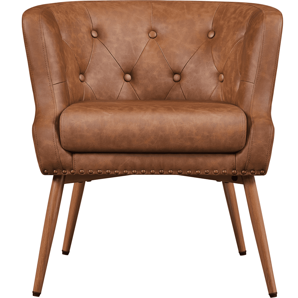 Renwick Modern Button Tufted Faux Leather Barrel Accent Chair,Retro Brown - Image 4