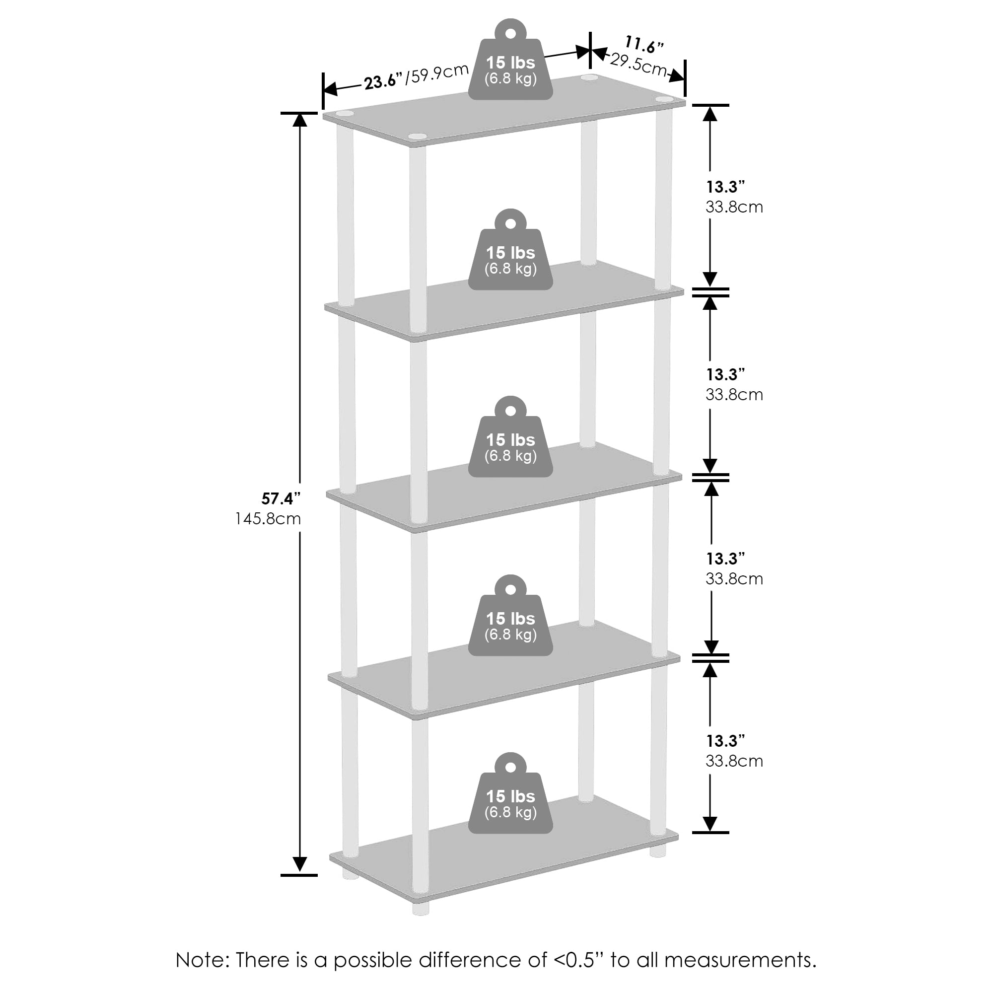 Furinno Turn-N-Tube 5-Tier Multipurpose Compact Display Rack, Shelving Unit, Bookcase, Espresso/Black - Image 6