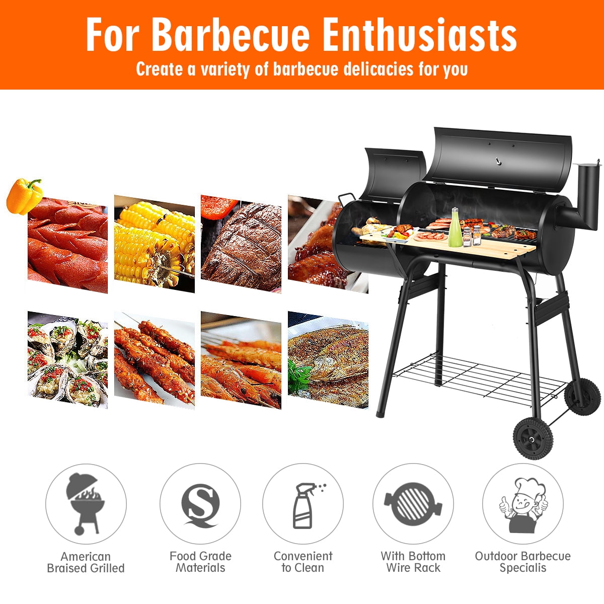 Costway OP2795 Outdoor BBQ Grill Charcoal Barbecue Pit Patio Backyard Meat Cooker Smoker - Image 9