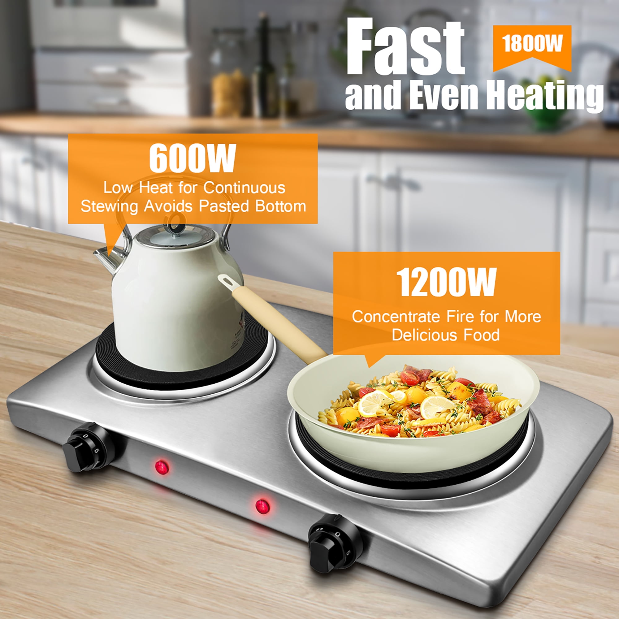 Costway 1800W Double Hot Plate Electric Countertop Burner Stainless Steel 5 Power Levels - Image 5