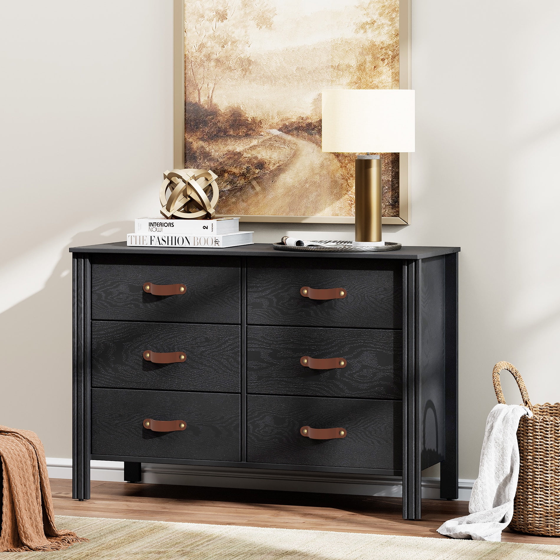 Dresser for Bedroom, Wood Dresser with 6 Drawers, Storage Cabinet for Living Room, Hallway, Black - Image 2