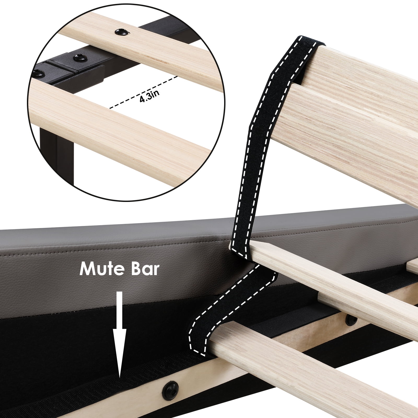 Homfa Queen Size Led Bed Frame, Upholstered Platform Bed with 16 Color Led Headboard, Gray - Image 5