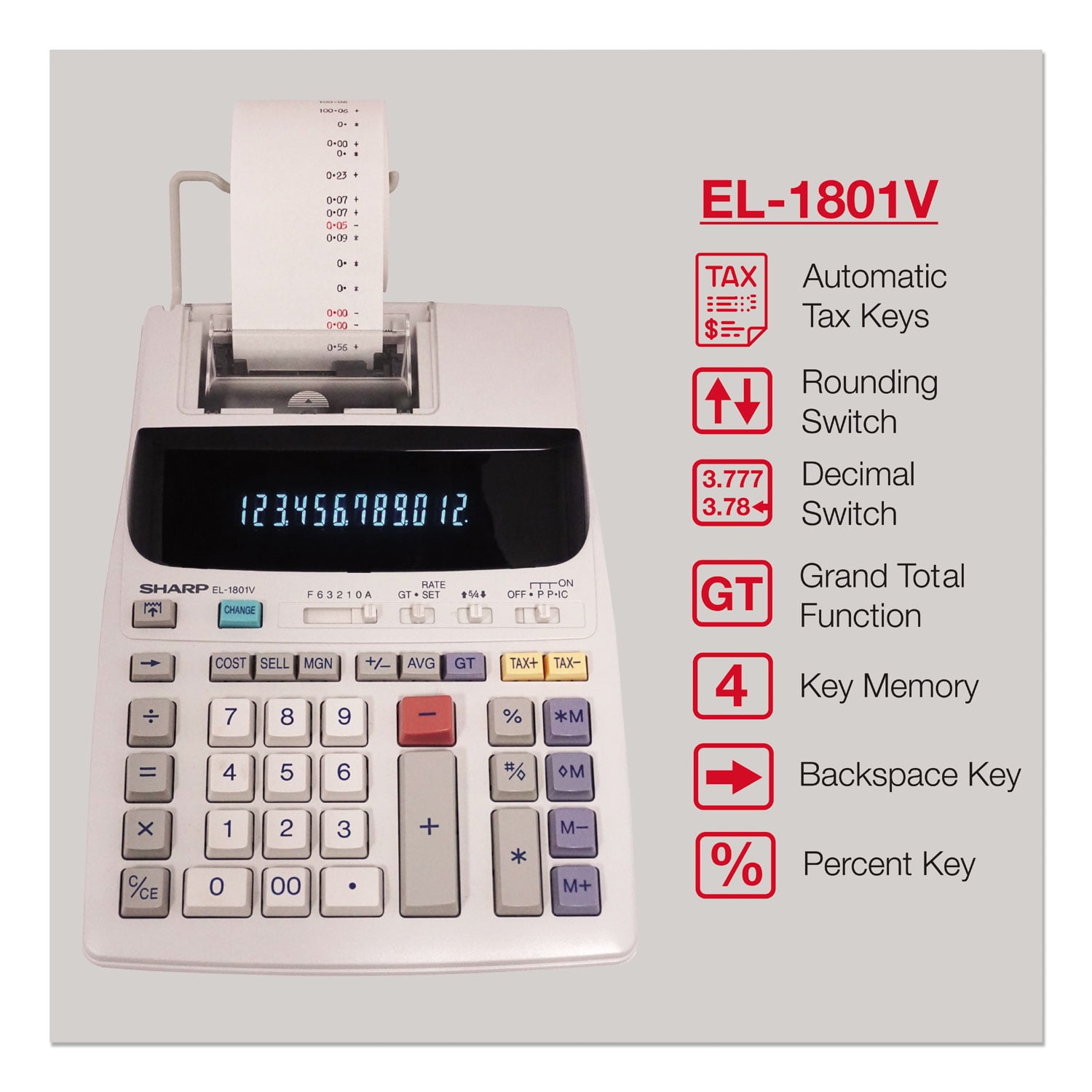 Sharp Calculators EL-1801V Ink Printing Calculator, Fluorescent Display, AC, 2.0 LPS, Off-White - Image 3