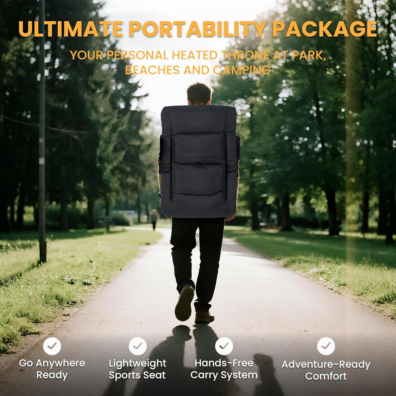 ABORON 21" Wide Heated Stadium Seat with Back Support - 5.12" Thick Bleacher Chair Cushion, 3 Heat Settings, 6 Reclining Positions, Waterproof & Portable - for Sports Games, Camping, Outdoor Events - Image 4