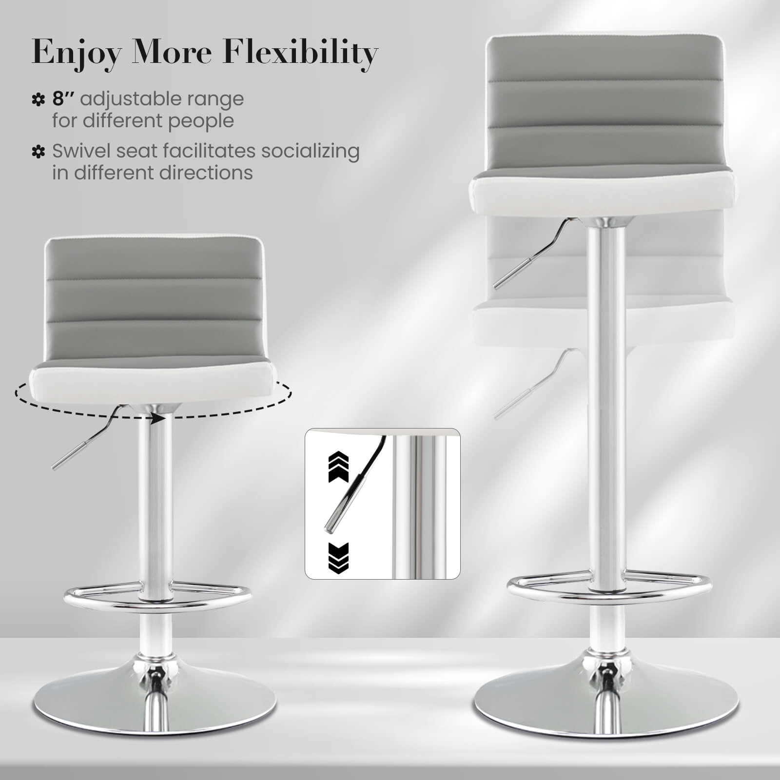 Costway Set of 2 Bar Stools Adjustable Barstool PU Leather Swivel Pub Chairs Armless - Image 6