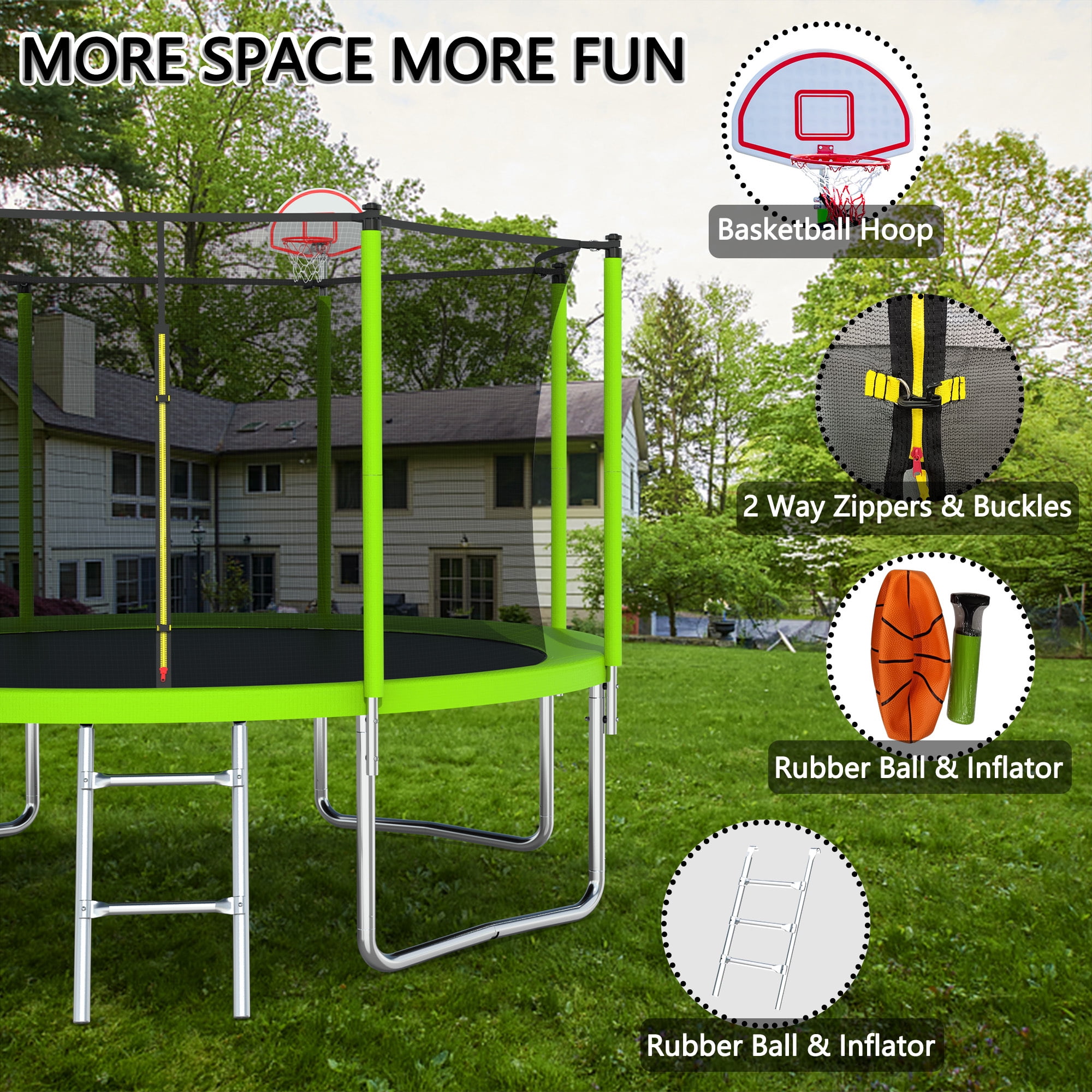 12FT Trampoline for Kids,Outdoor Trampoline with Basketball Hoop,Heavy-Duty Trampoline with Safety Enclosure Net,Green - Image 4
