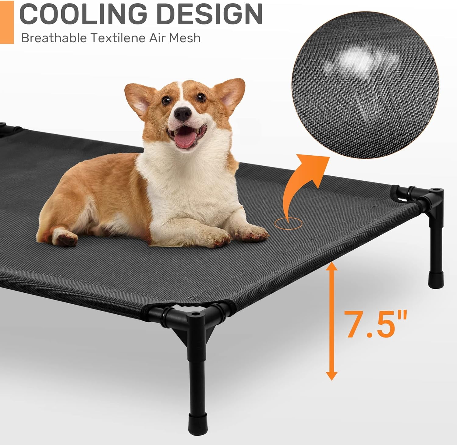 Niubya 48in Elevated Cooling Dog Bedy, Outdoor and indoor Portable Pet Cot with Removable Canopy, Black - Image 2