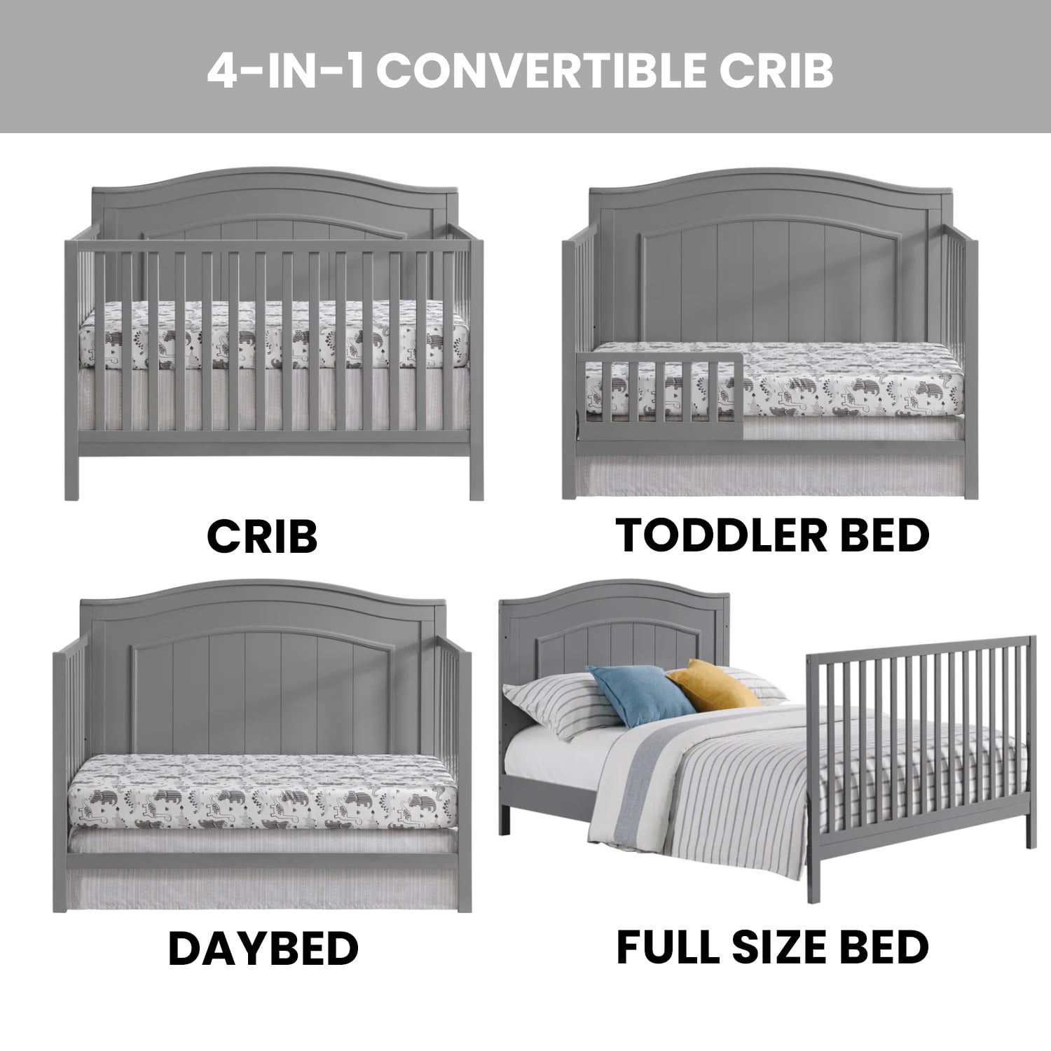 Oxford Baby North Bay 4-in-1 Convertible Crib, Dove Gray, GREENGUARD Gold Certified, Wooden Crib - Image 7