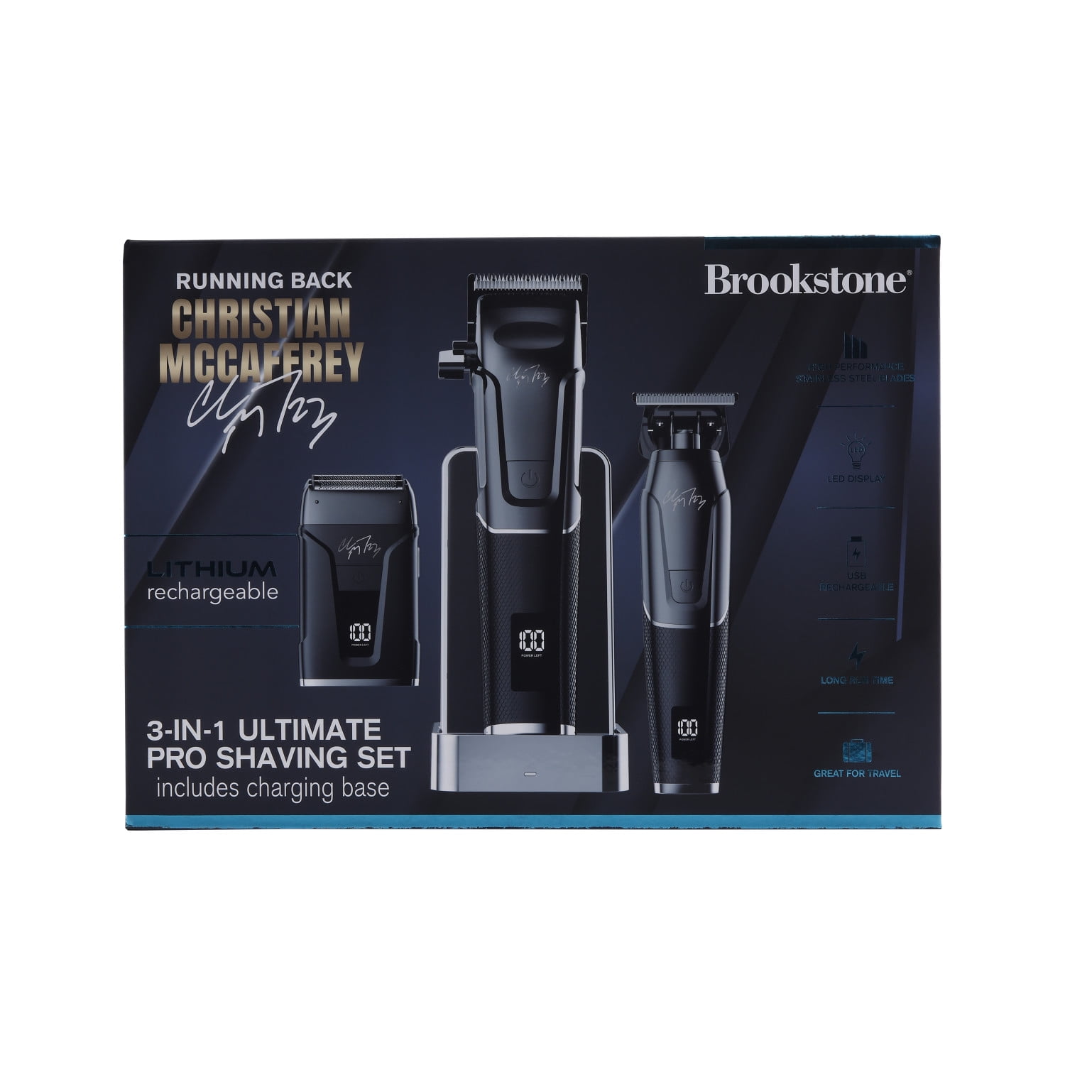 Brookstone Christian McCaffrey Special Edition, 3-in-1 Cordless Rechargeable Pro Shaving Kit Includes Men's Electric Shaver, Trimmer, and Clipper - Image 22