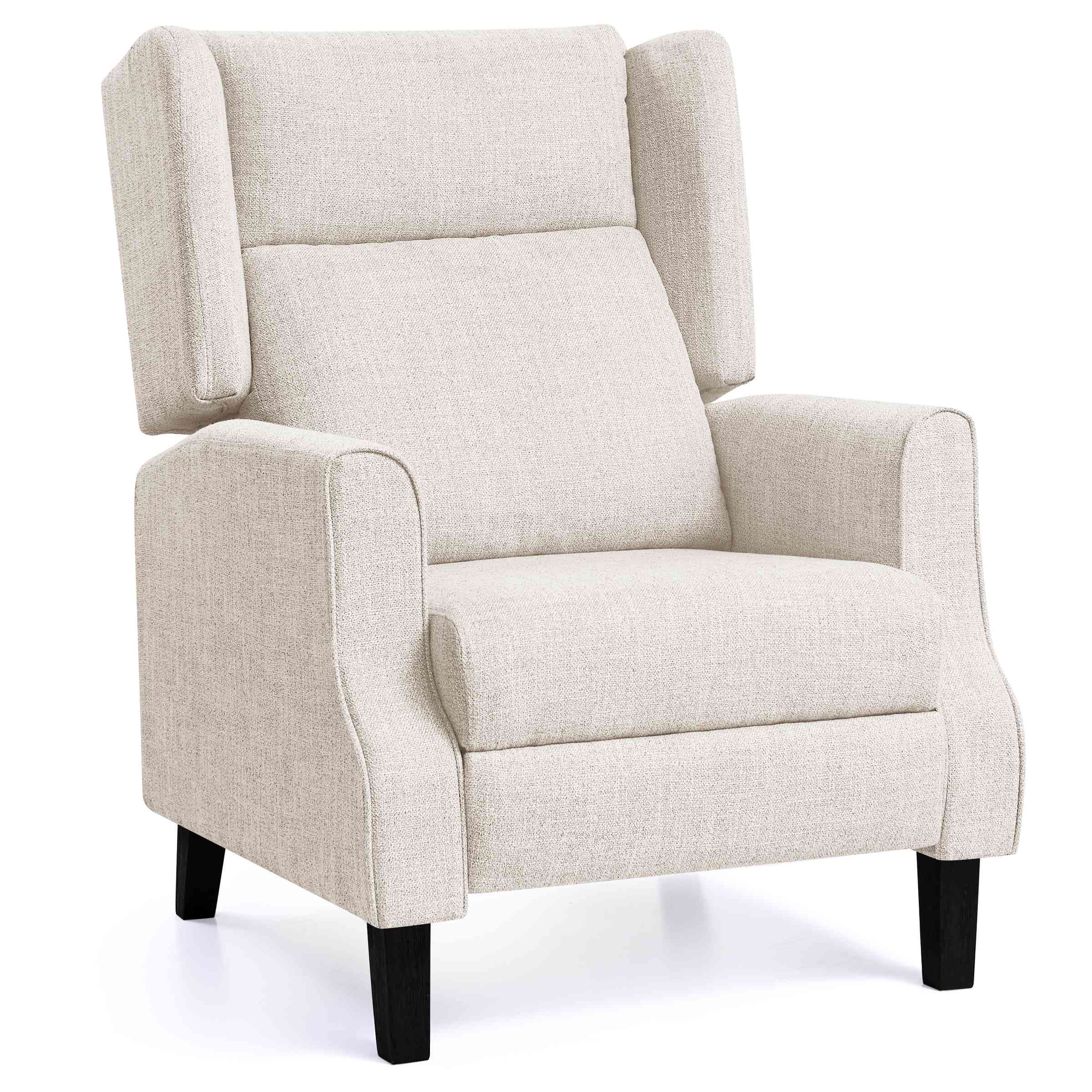 Subrtex Push Back Recliner Chair, Modern Upholstered Manual Wing Chair with Extending Footrest Linen Fabric Recliner Chair (1 PC, Beige) - Image 5