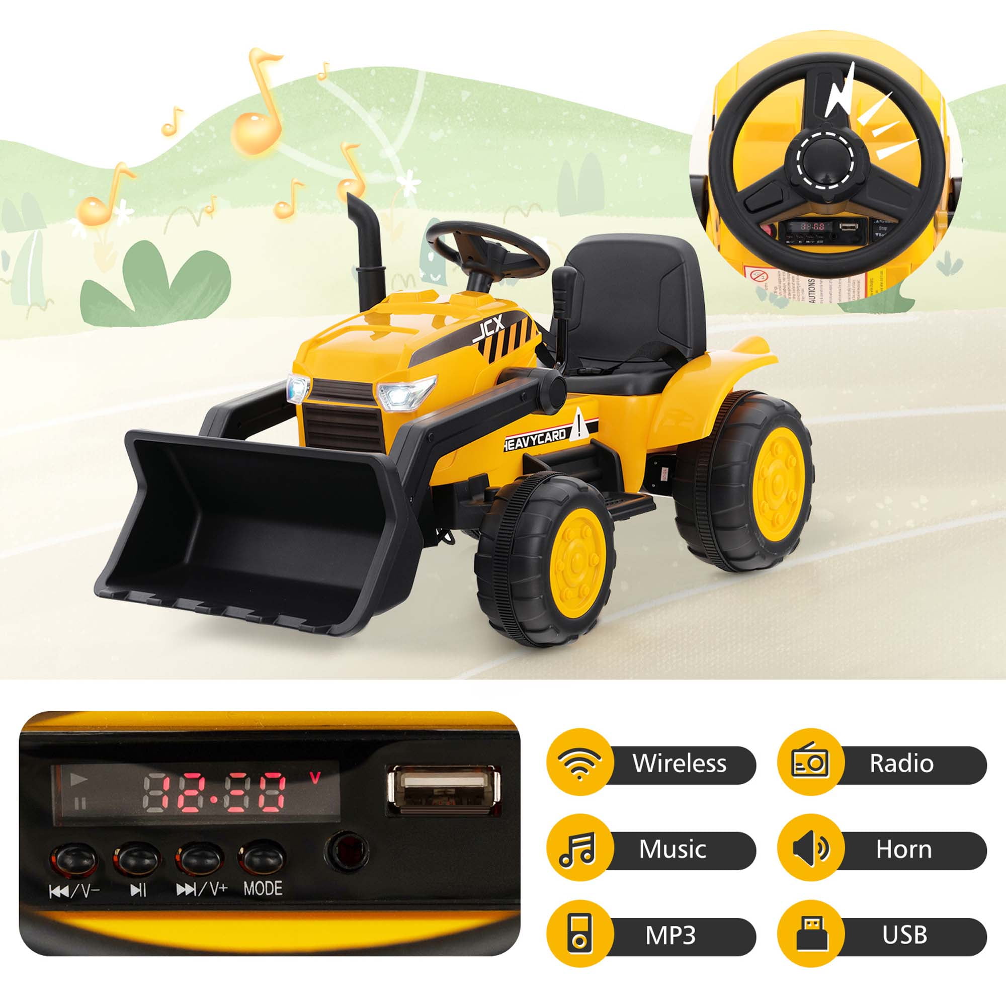 Costway 12V Kids Ride On Excavator Digger Electric Bulldozer Tractor RC with Light & Music - Image 5