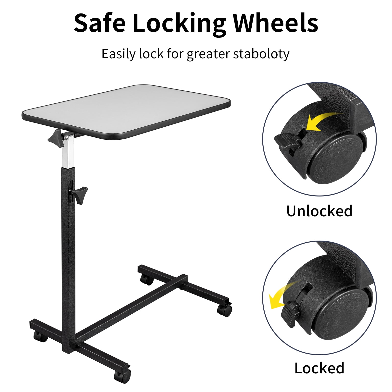 Ktaxon Adjustable Overbed Bedside Table Lap Desk with Wheels for Home Office, Gray - Image 6