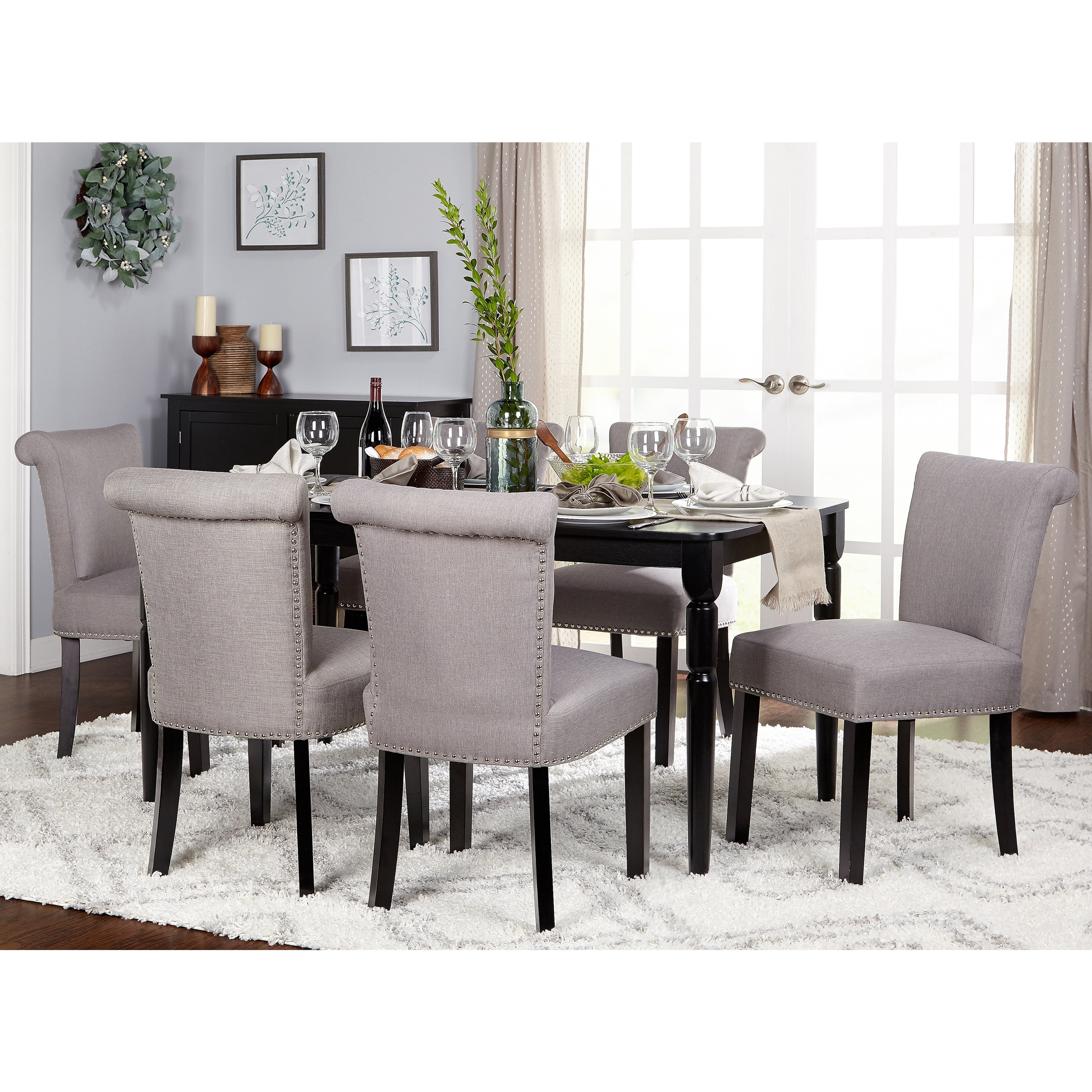 Simple Living Adeline Nailhead Parsons Dining Chair (Set of 2) Parson Chairs Grey Wood,Rubberwood Upholstered Polyester - Image 7