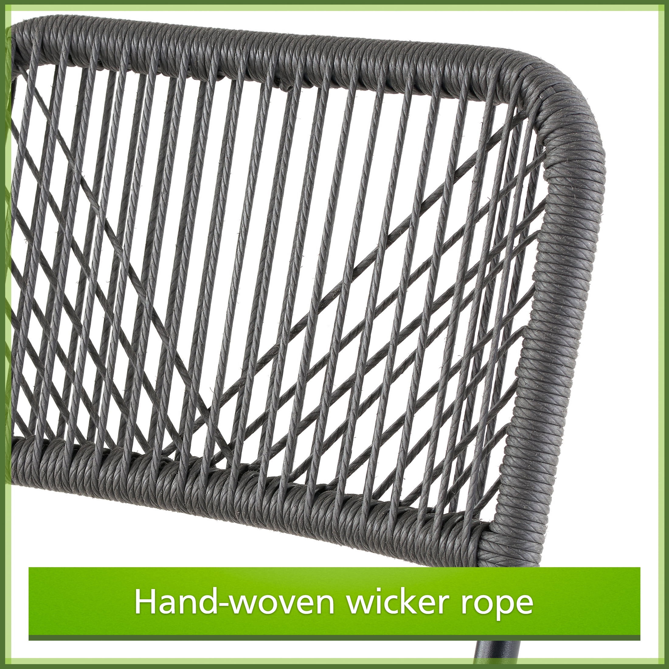 Mainstays 3-Piece Steel and Wicker Rope Folding Outdoor Patio Bistro Set, Gray/Black - Image 11