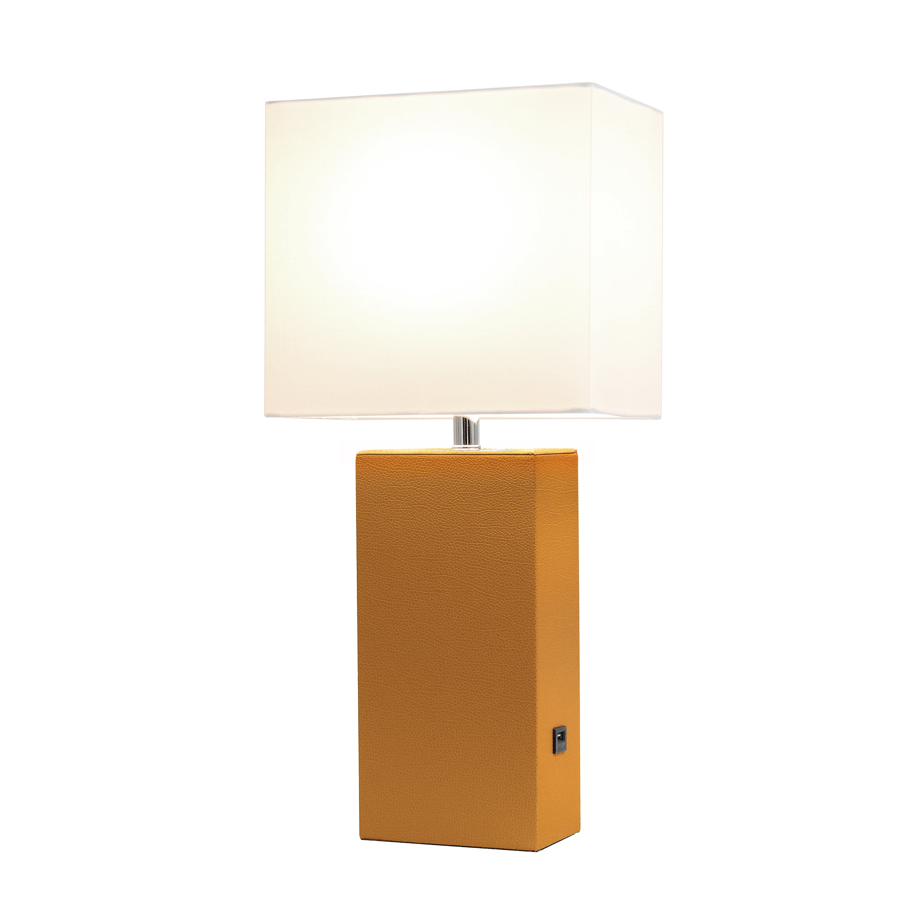Elegant Designs Modern Leather Table Lamp with USB and White Fabric Shade - Image 2