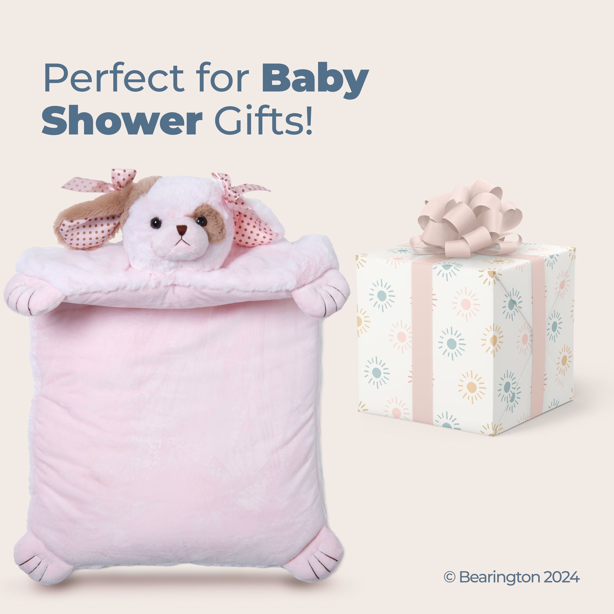 Bearington Baby Wiggles Tummy Time Mat, 30 x 23 Inch Pink Puppy Dog Plush Stuffed Animal Baby Mat Blanket - Image 3